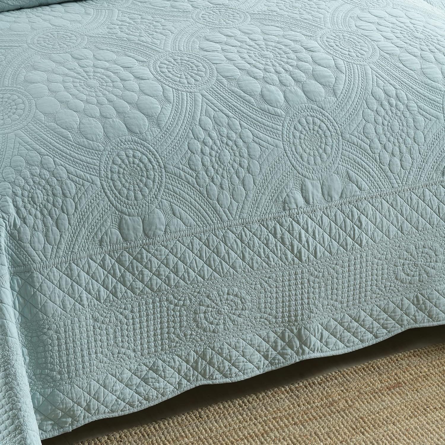 MarCielo  3Pcs 100% Cotton Oversized Quilt Bedspread Coverlet Set TF Angel Blue - Oversized Queen