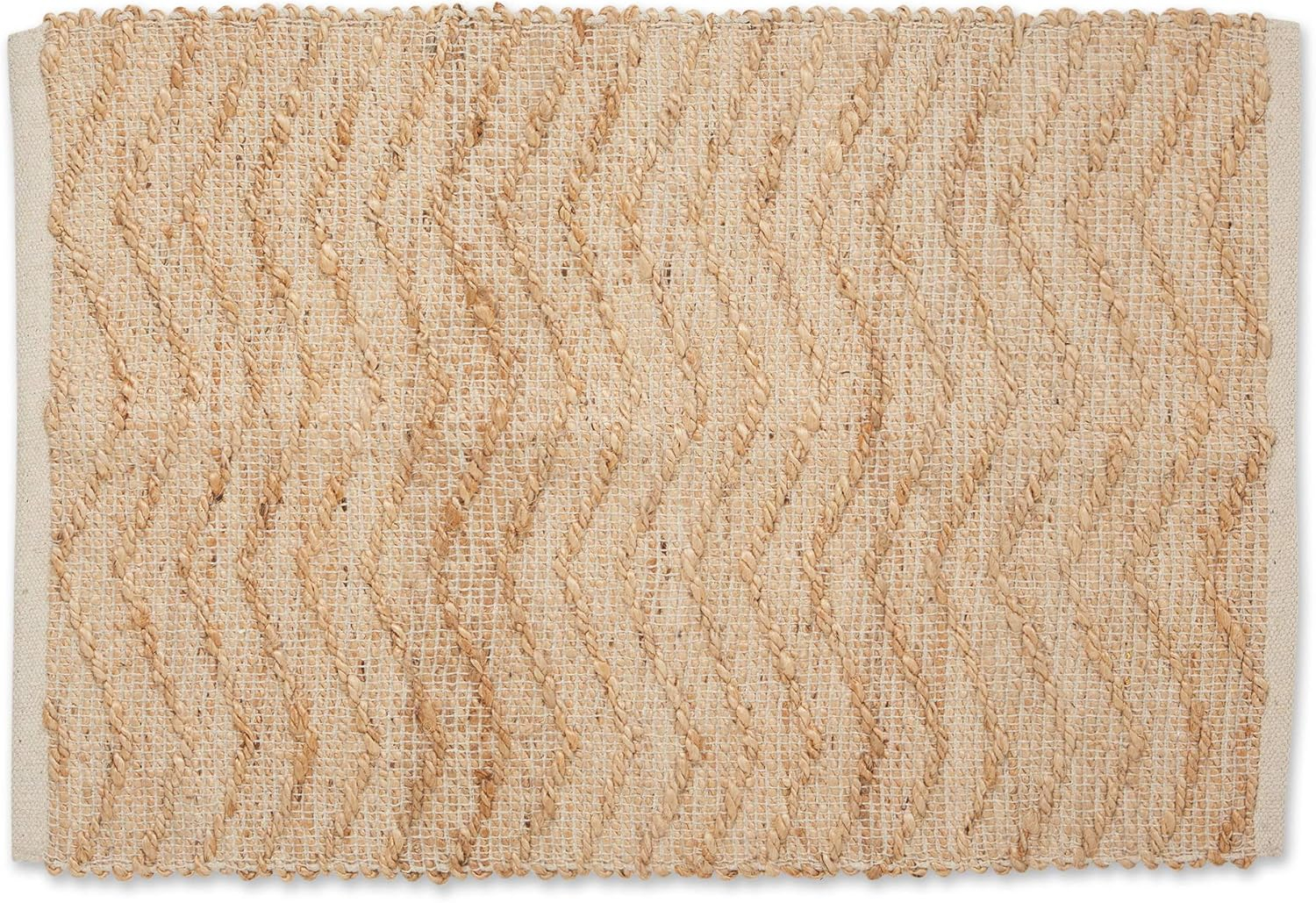 Contemporary Home Living 2' x 3' Off White and Brown with Natural Jute Chevron Hand-Loomed Rug