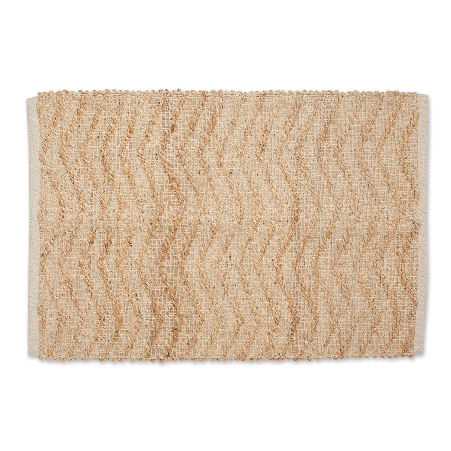 Contemporary Home Living 2' x 3' Off White and Brown with Natural Jute Chevron Hand-Loomed Rug