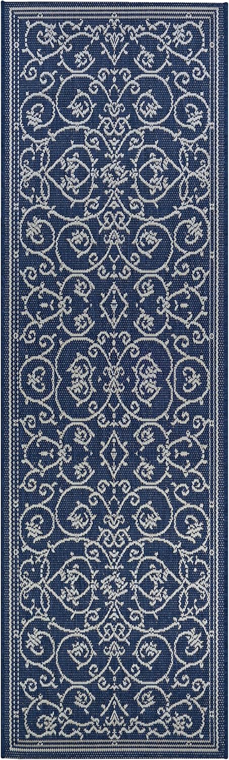 Couristan Recife Veranda Indoor / Outdoor Area Rug, Ivory- Indigo Blue, 2'3" x 7'10" Runner
