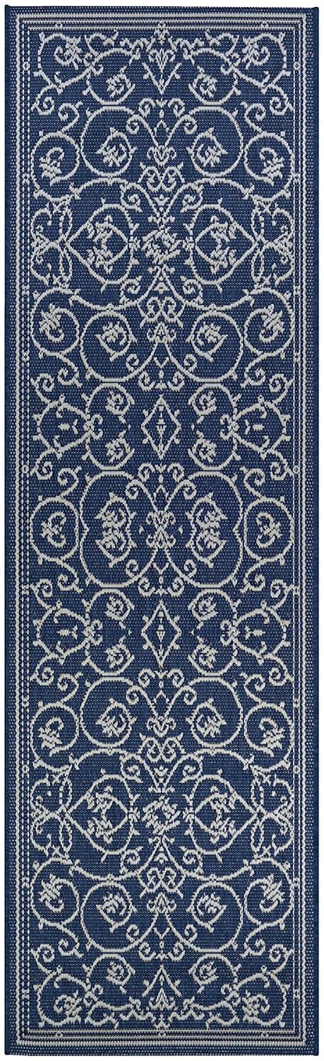 Couristan Recife Veranda Indoor / Outdoor Area Rug, Ivory- Indigo Blue, 2'3" x 7'10" Runner