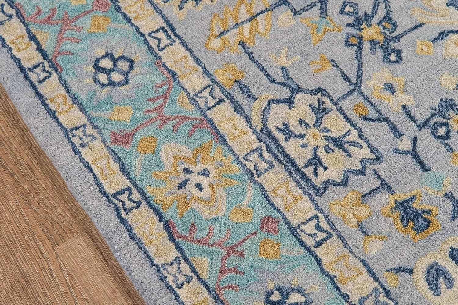 Handmade Blue Wool Tufted Rectangular Area Rug 9'6" x 13'6"