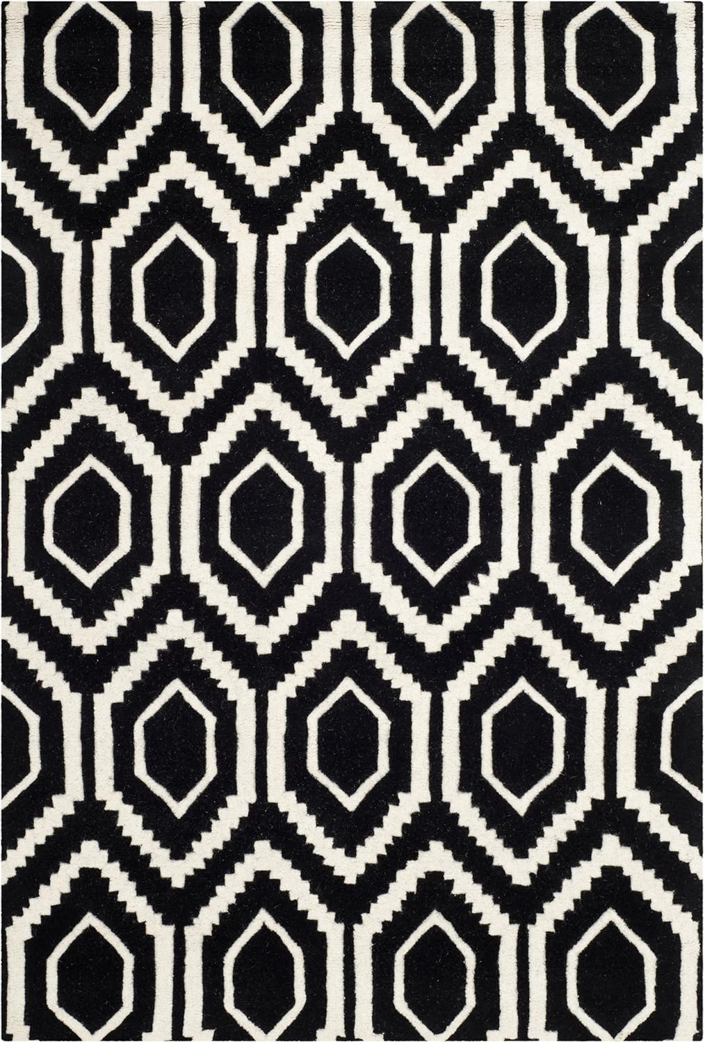 SAFAVIEH Chatham Graham Geometric Wool Area Rug, Black/Ivory, 4' x 6'