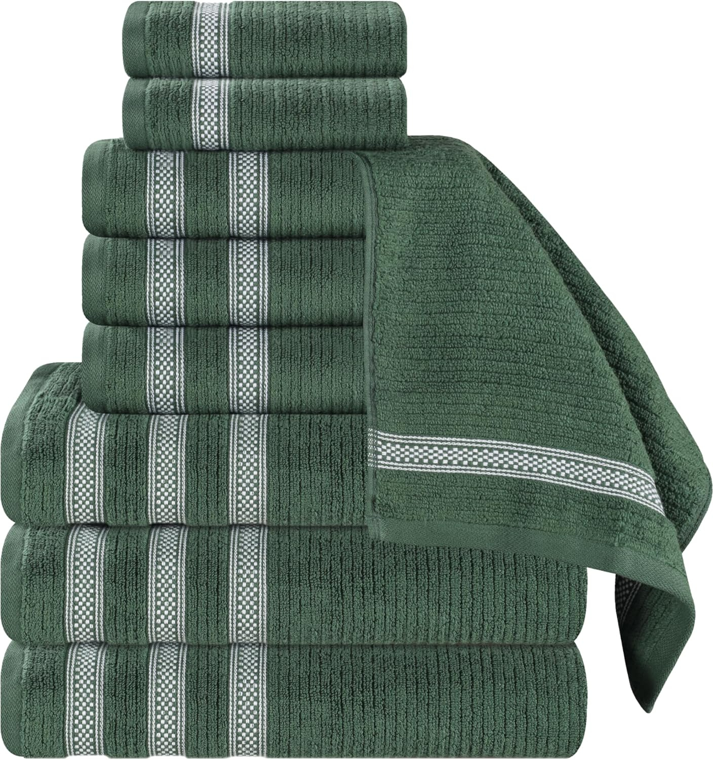 Superior Zero Twist Cotton Ribbed Geometric 9-Piece Towel Set, Forest Green
