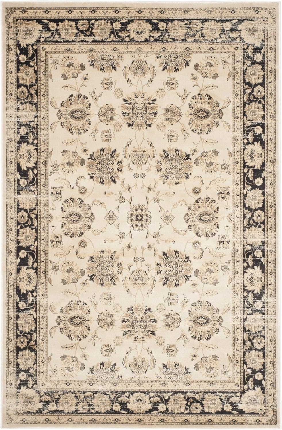 SAFAVIEH Vintage Jessamine Traditional Area Rug, Ivory/Black, 6'7" x 9'2"