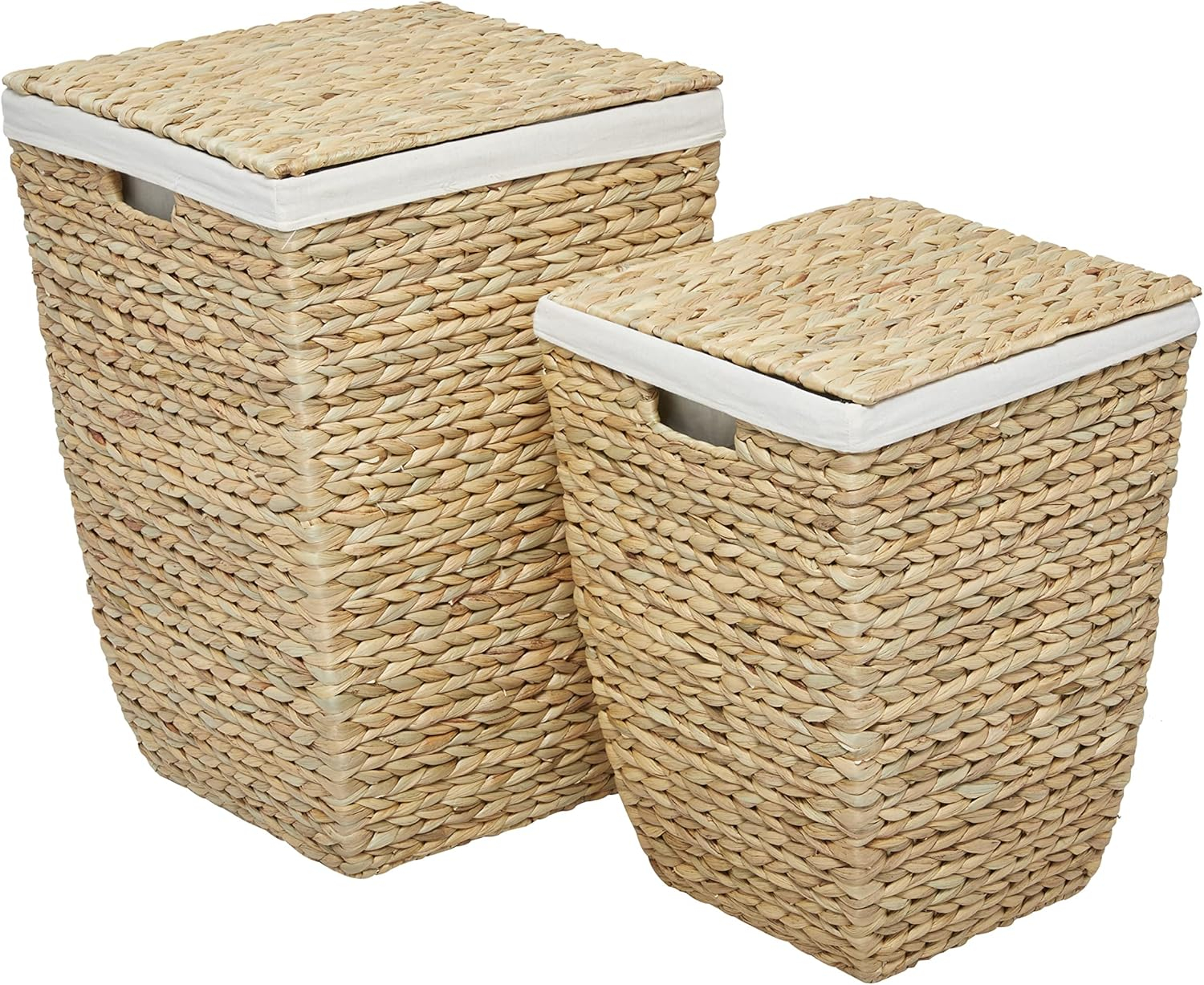 CosmoLiving by Cosmopolitan Seagrass Handmade Storage Basket with Liner and Matching Tops, Set of 2 22", 18"H, Light Brown