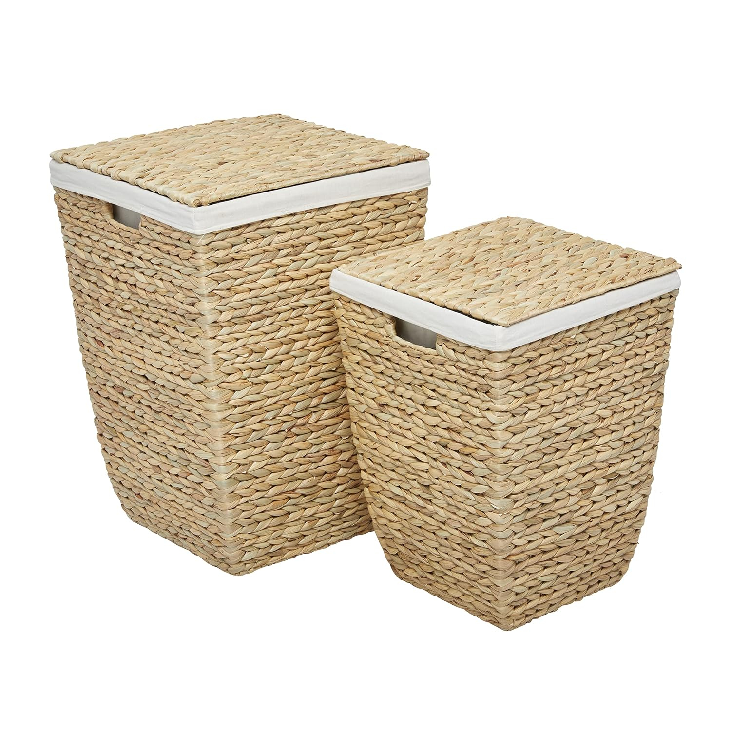 CosmoLiving by Cosmopolitan Seagrass Handmade Storage Basket with Liner and Matching Tops, Set of 2 22", 18"H, Light Brown