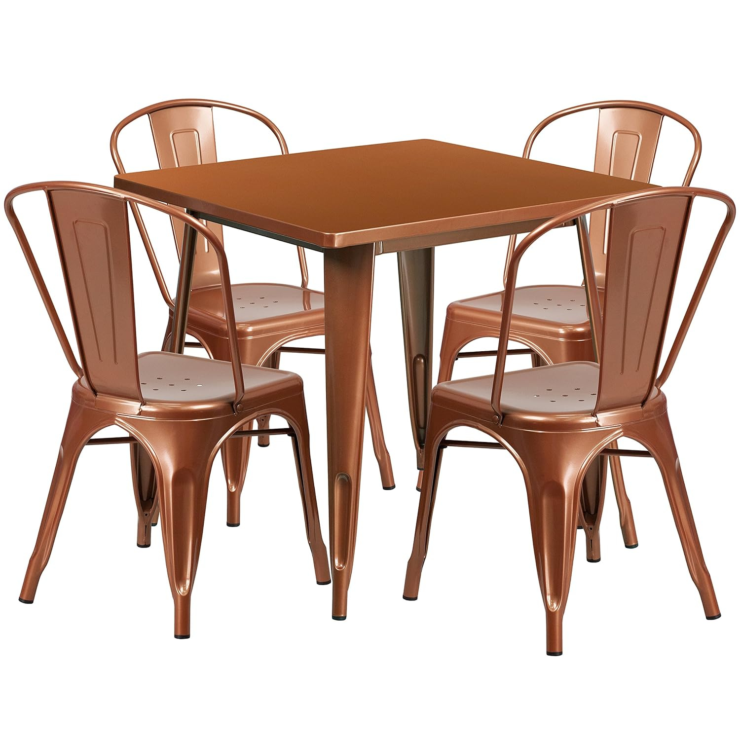 Flash Furniture Commercial Grade 31.5" Square Mint Green Metal Indoor-Outdoor Table Set with 4 Stack Chairs