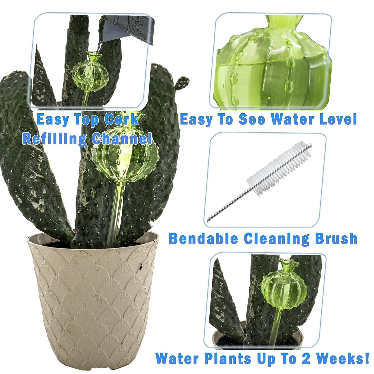 Large Multicolor Hand Blown Glass Plant Watering Globes Set