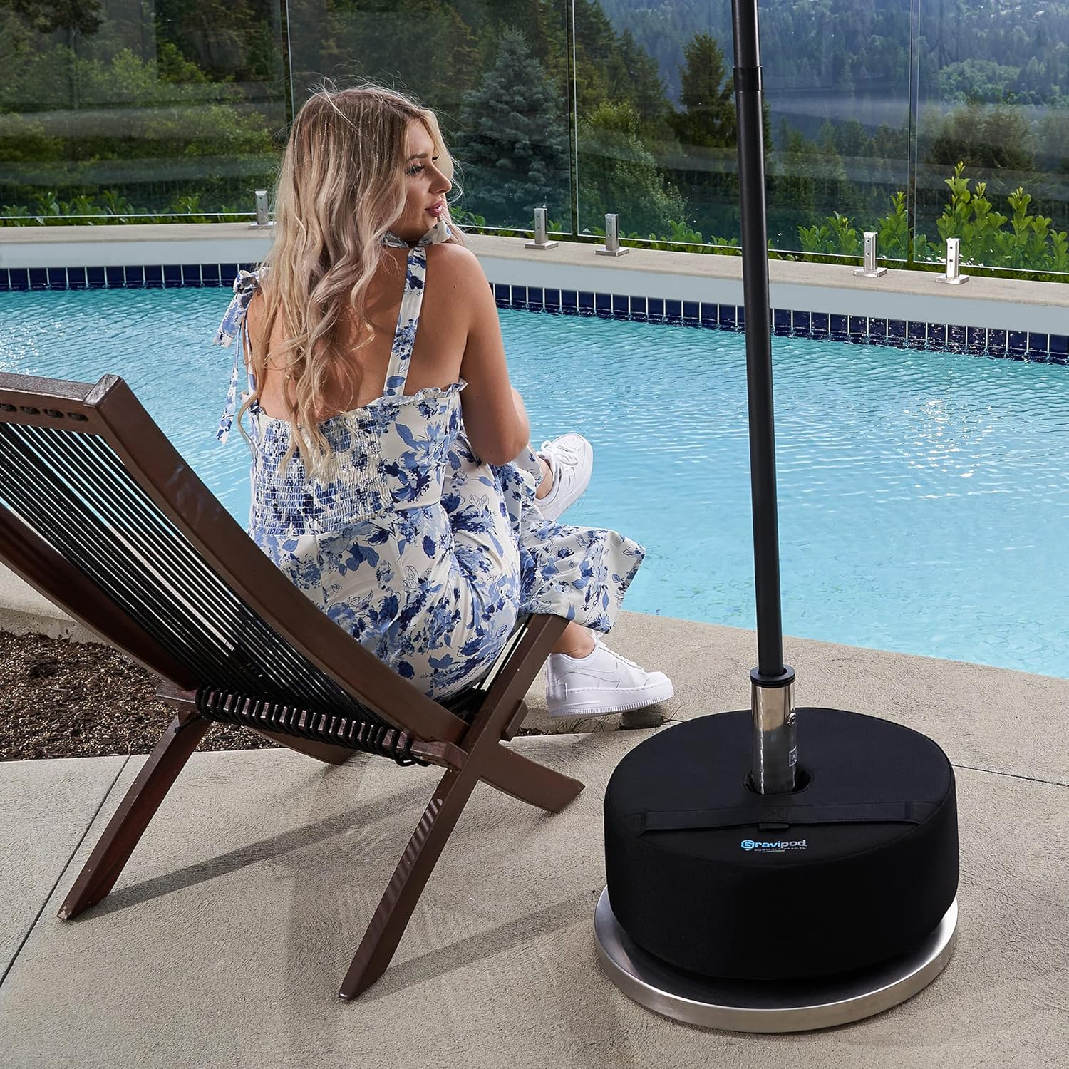 Gravipod Umbrella Base Weight Bag - 18" - Fits most Offset, Cantilever and Patio Umbrella Stands. Quick and Easy Set up