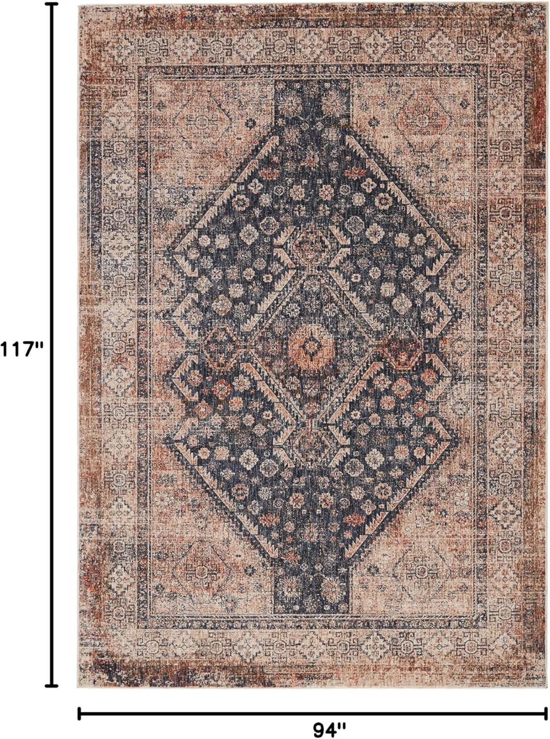 Blue and Taupe Synthetic Medallion 8' x 10' Area Rug