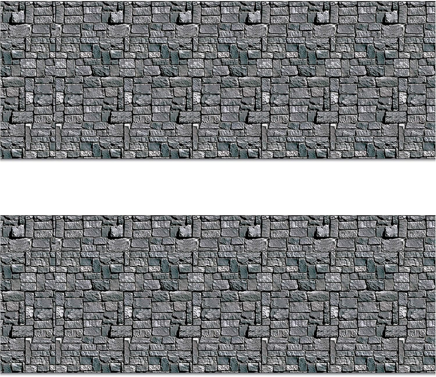 Beistle Brick Stone Wall Backdrops, 4’ x 30’, 2 Pack – Medieval Party Decorations, Medieval Decor Background, Photo Backdrop, Easy to Adhere Wall Covering, Stone Backdrop, Halloween Party Decorations
