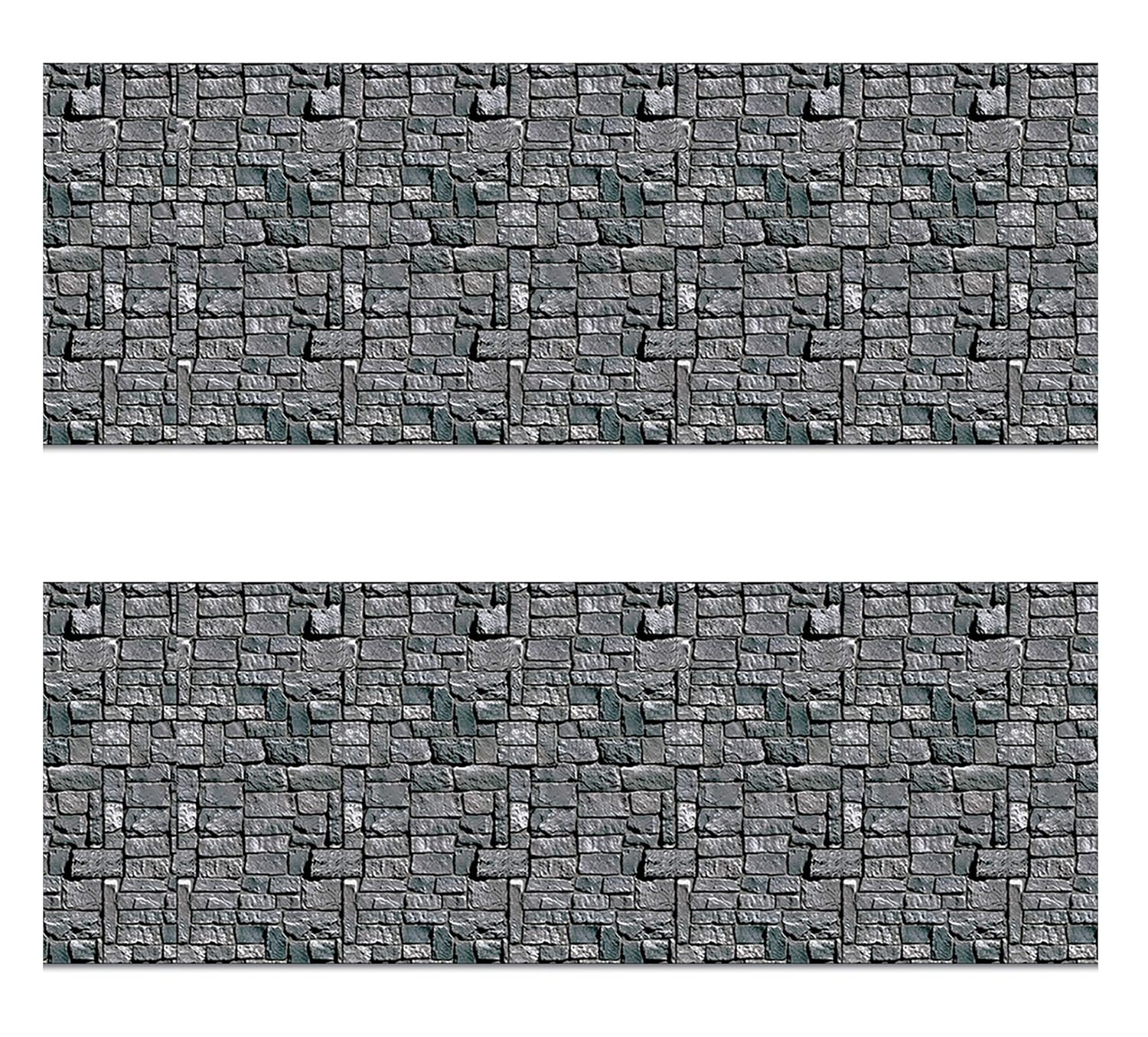 Beistle Brick Stone Wall Backdrops, 4’ x 30’, 2 Pack – Medieval Party Decorations, Medieval Decor Background, Photo Backdrop, Easy to Adhere Wall Covering, Stone Backdrop, Halloween Party Decorations