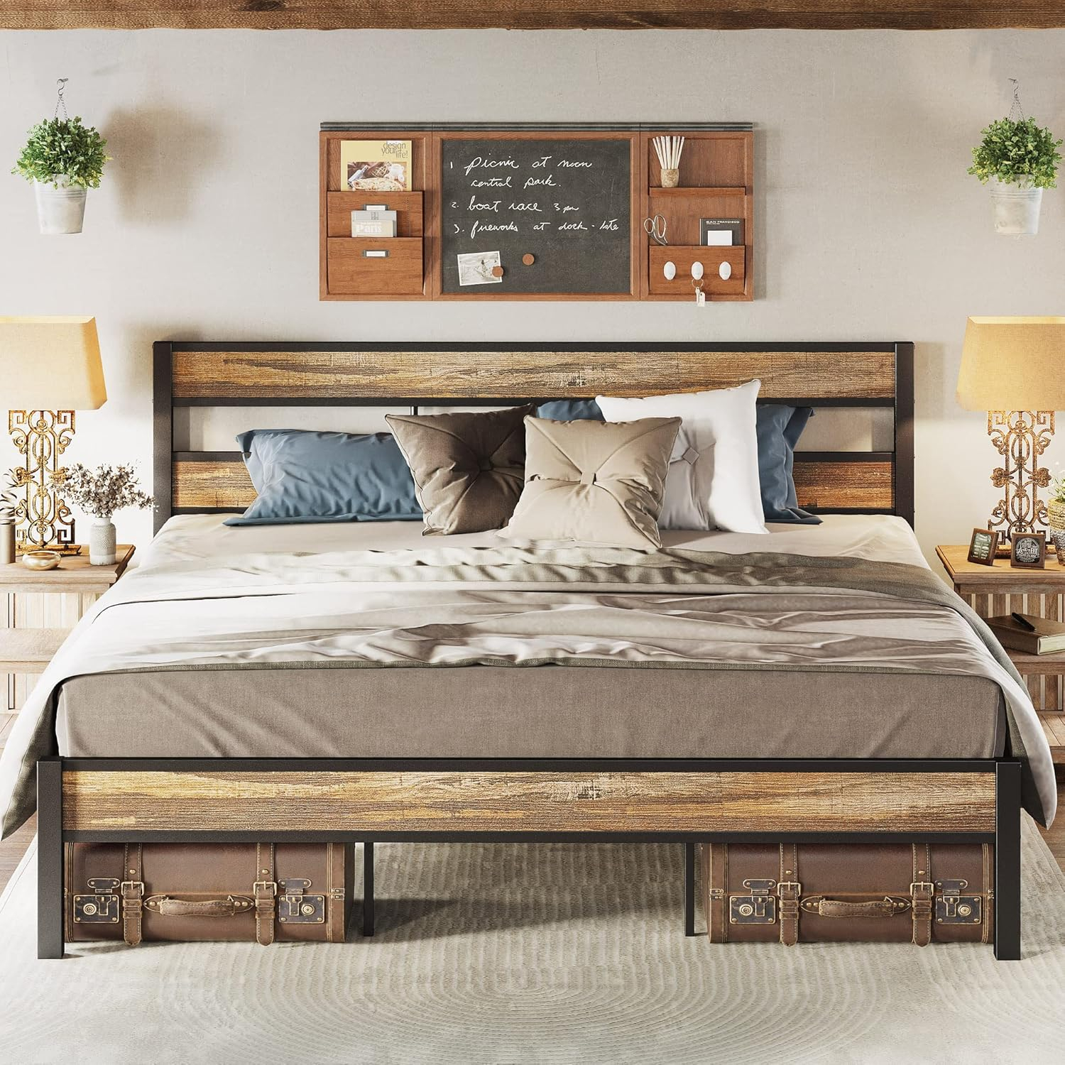 Platform Metal Bed Frame with Headboard Heavy Duty, Noise-Free, Queen