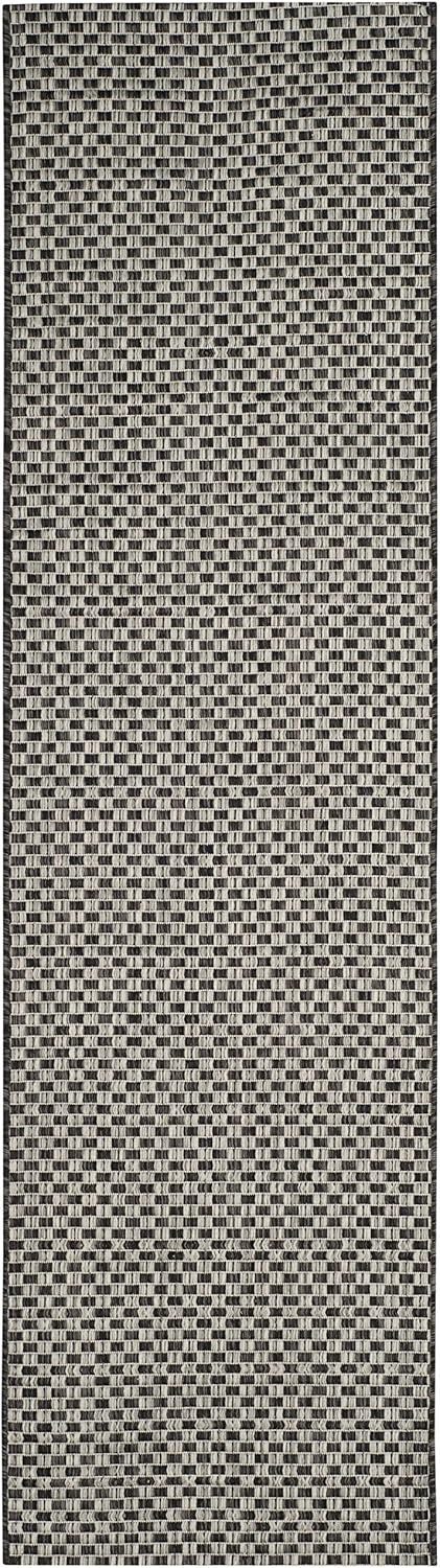 SAFAVIEH Courtyard Blair Checkered Indoor/Outdoor Runner Rug, Black/Light Grey, 2'3" x 14'