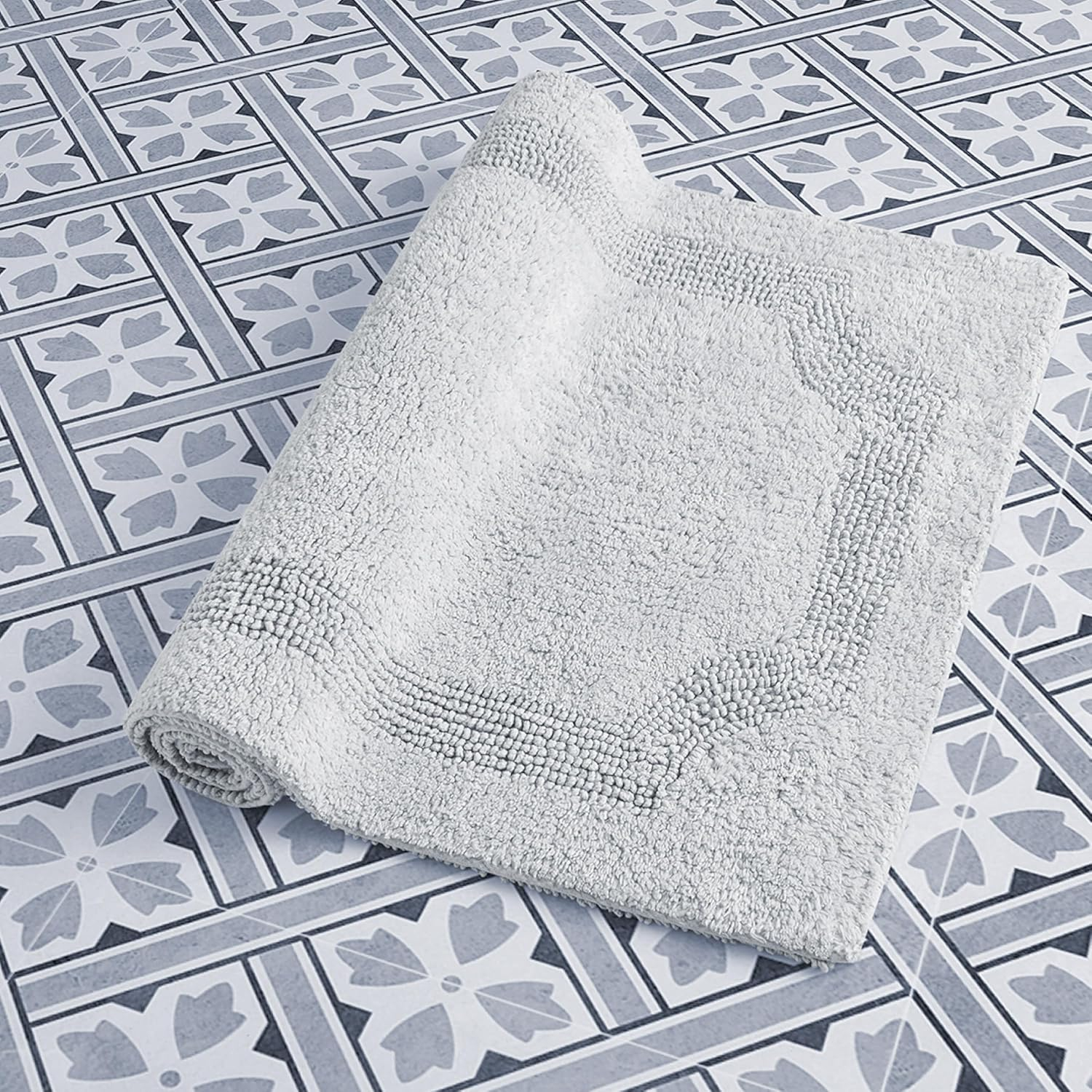 Laura Ashley Reversible Cotton 21 x 34 in. Bath Mat, Light Grey