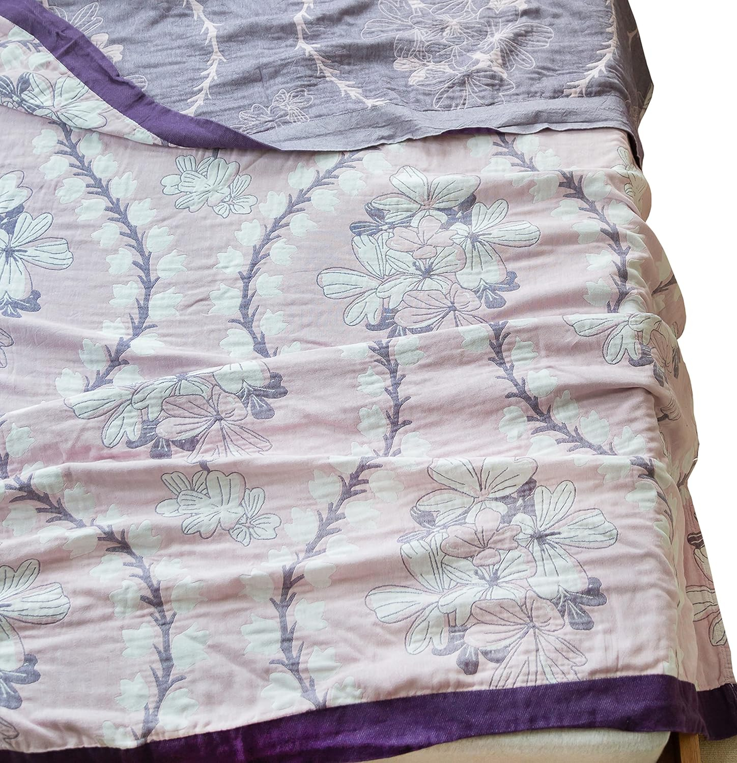 Scientific Sleep Muguet Lily Valley Flower Purple 100% Cotton Muslin Blanket Throw Cover for Bed Couch Sofa Cozy Soft Reversible Lightweight Warm Bedspread Coverlet Twin 60 in x 80 in
