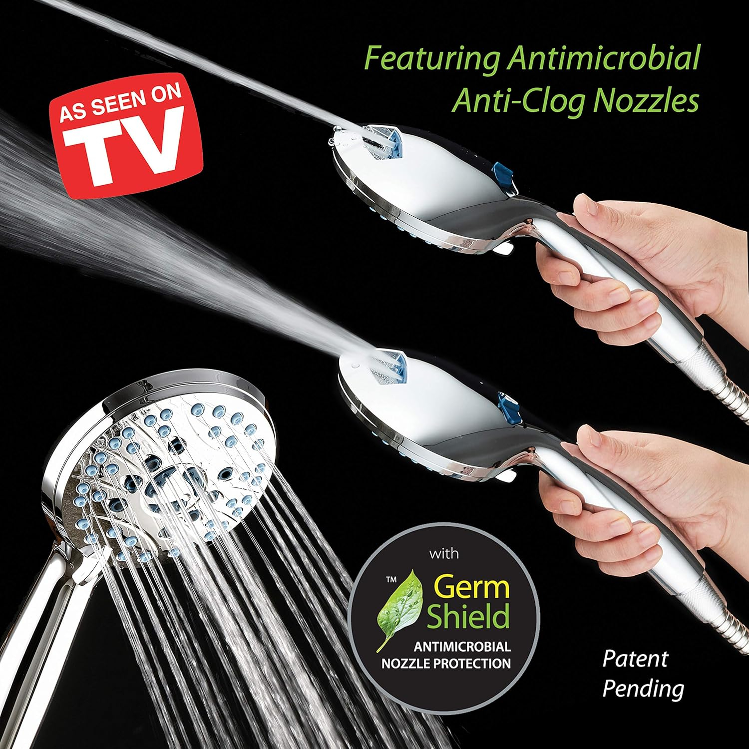 Hotel Spa AquaCare As-Seen-On-TV High Pressure Handheld/Rain 80-mode 3-way Shower Head Combo with Adjustable Arm - Anti-clog Nozzles, Tub & Pet Power Wash, 6 ft. Hose, All Chrome Finish