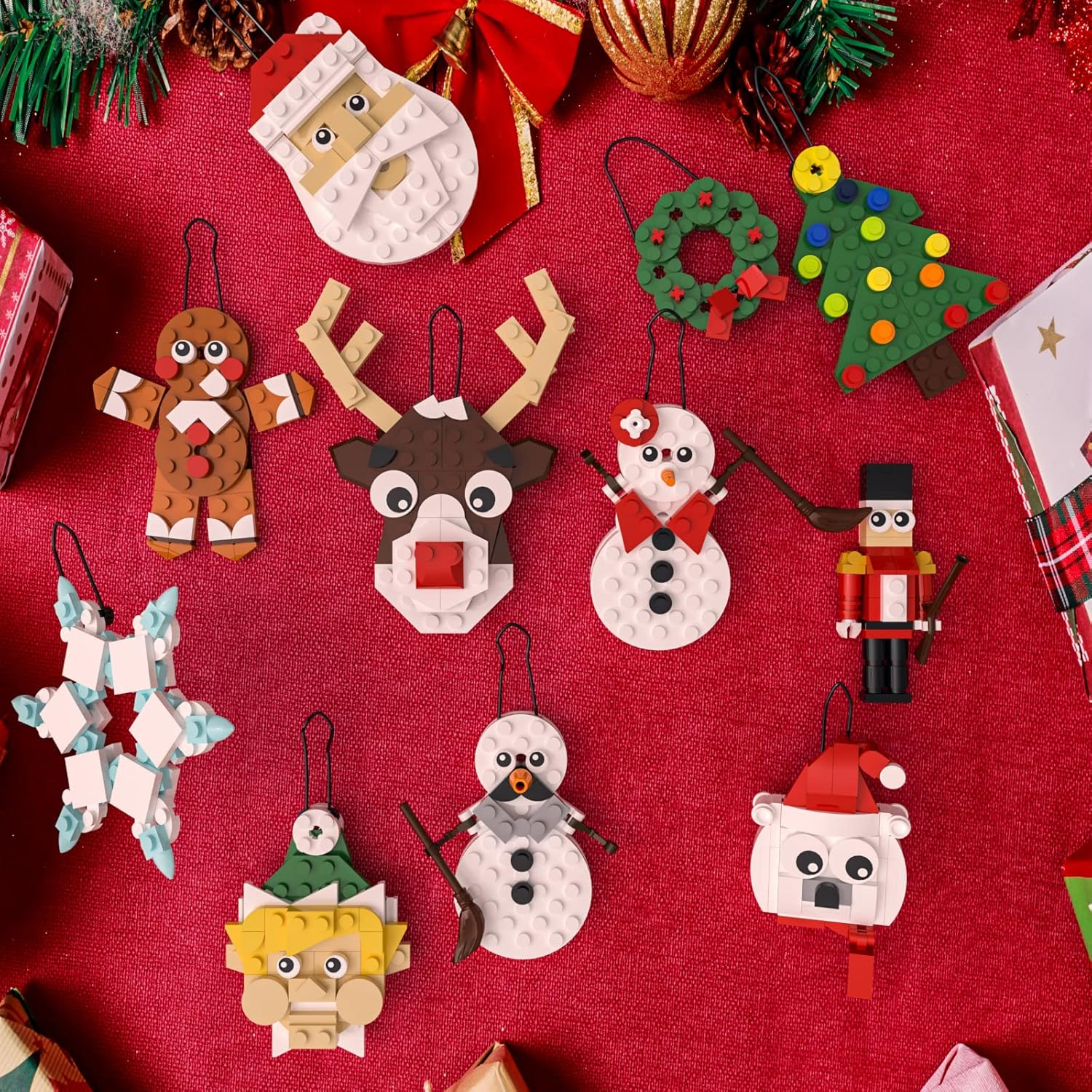 Christmas Ornaments Building Kit, Christmas Tree, Wreath, Santa, Snowman, Gingerbread, Reindeer, Nutcrackers, Snowflake 11-in-1. Stocking Stuffers Decor Toys Gifts for Boys Girls Kids.