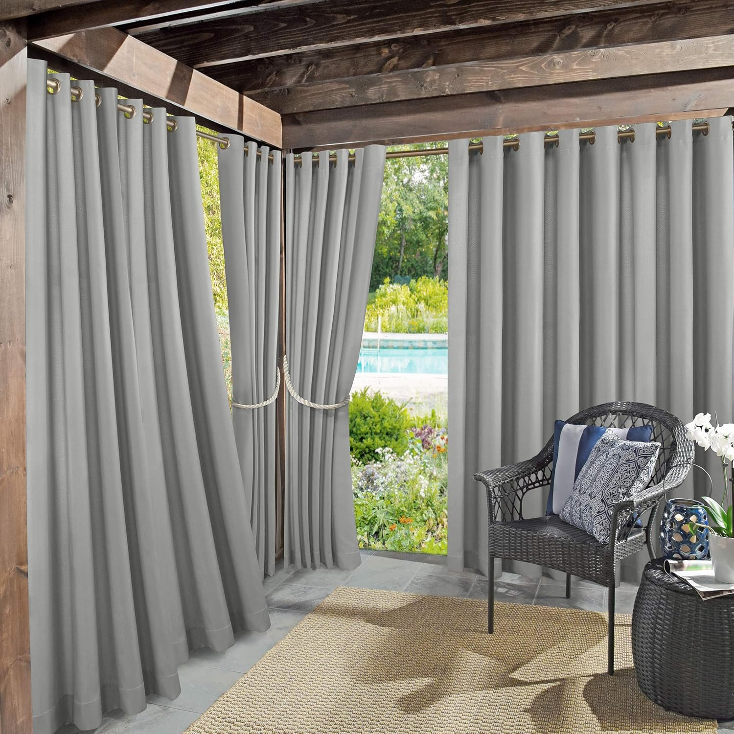 Sun Zero Sailor Indoor/Outdoor UV Protectant Room Darkening Grommet Curtain Panel, 54"x95", Gray