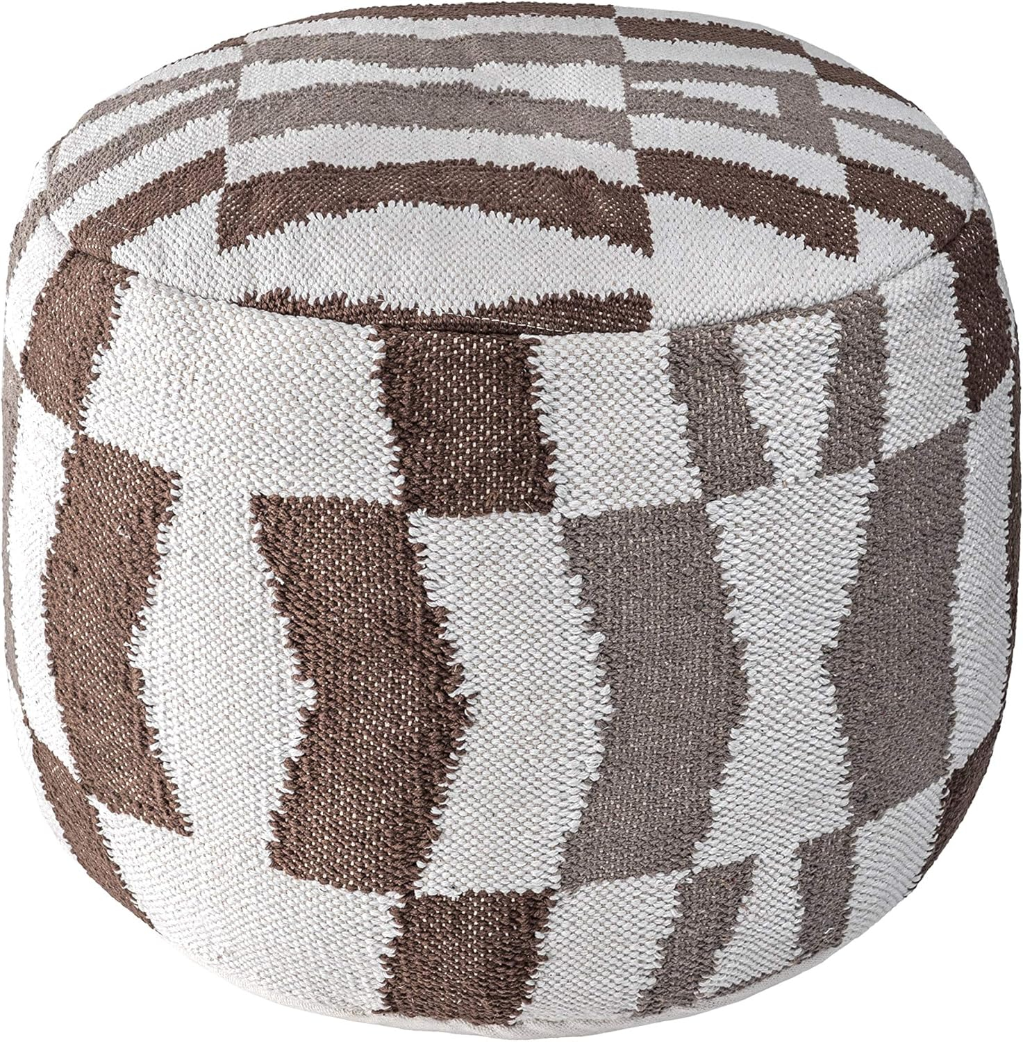 Vienna Herringbone Filled Ottoman Ivory Round Pouf