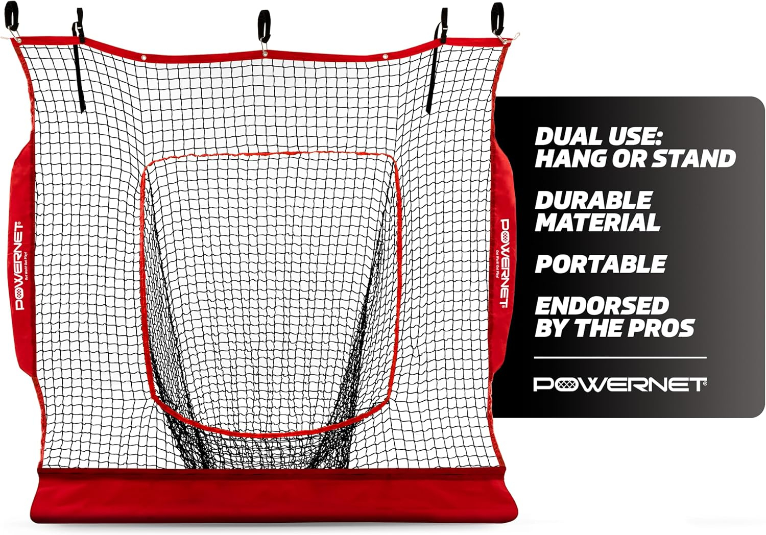 PowerNet Hanging Dual Practice Net, Baseball Softball Training Net, Hang on Garage or Connect to 7x7 PowerNet Frame, Backstop Screen Net for Hitting & Pitching (Net Only)