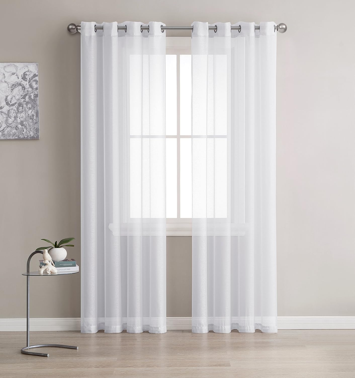LinenZone Sheer Curtains. Faux Linen White Sheer Curtains. 2 Sheer Curtain Panels in Package. Elegant 108 Inch Curtains for Living Room, Bedroom, Kitchen, Nursery (Karina 54 x 108)