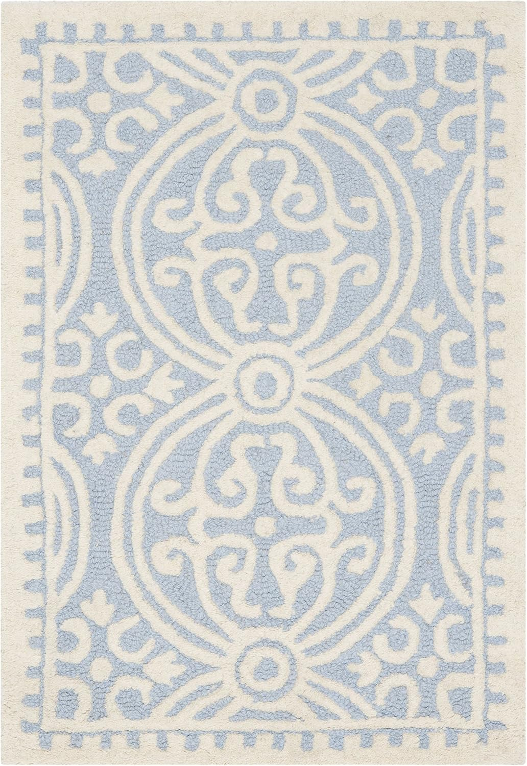 SAFAVIEH Cambridge Leslie Geometric Wool Area Rug, Light Blue/Ivory, 2' x 3'
