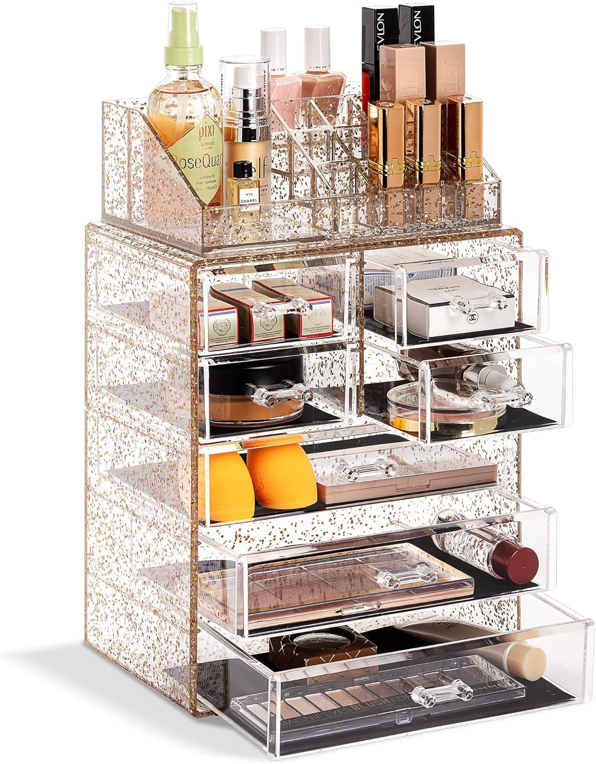 Sorbus 2-Piece 7-Drawer Vanity Organizer in Gold Glitter
