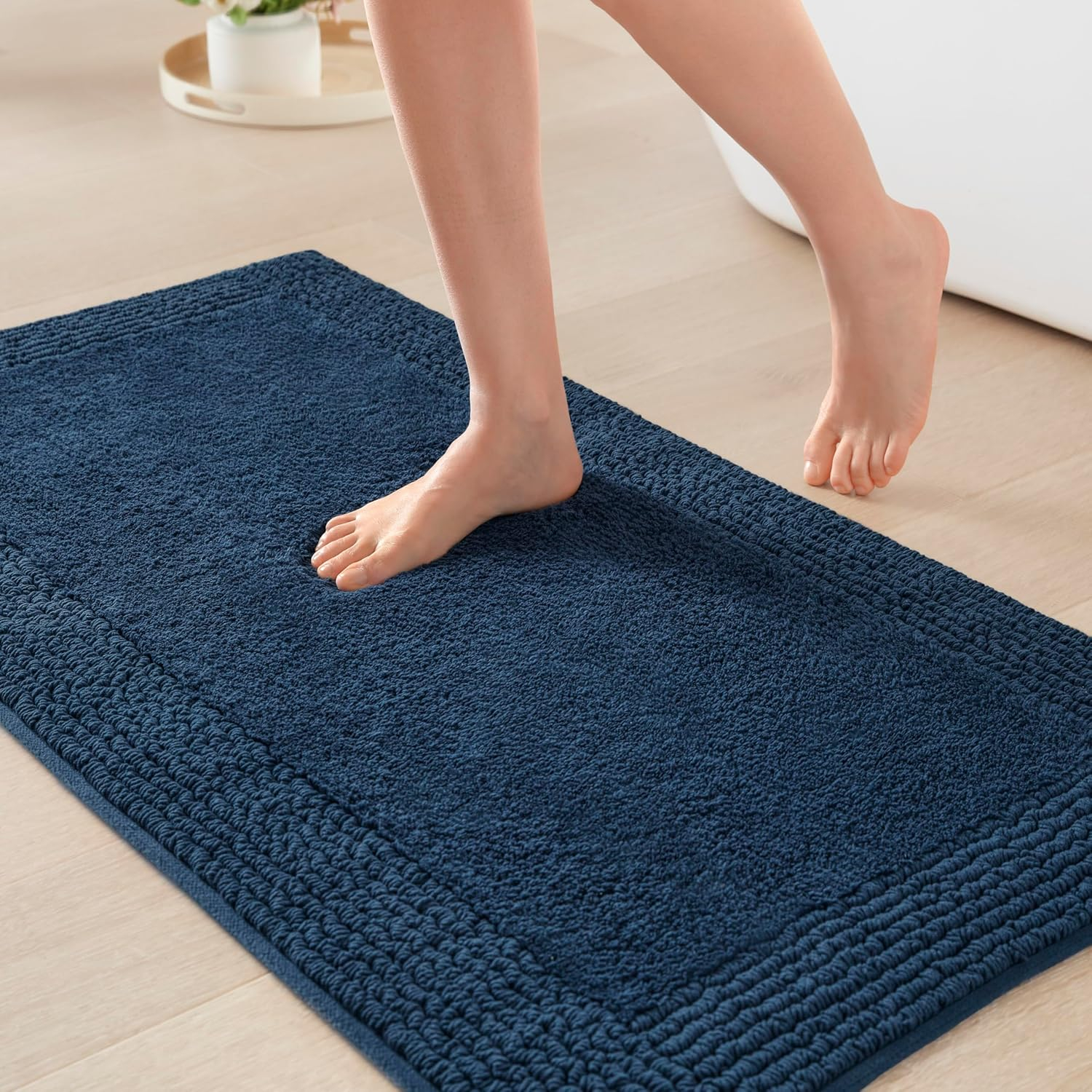 Navy Cotton Tufted Reversible Medium Pile Bath Rug