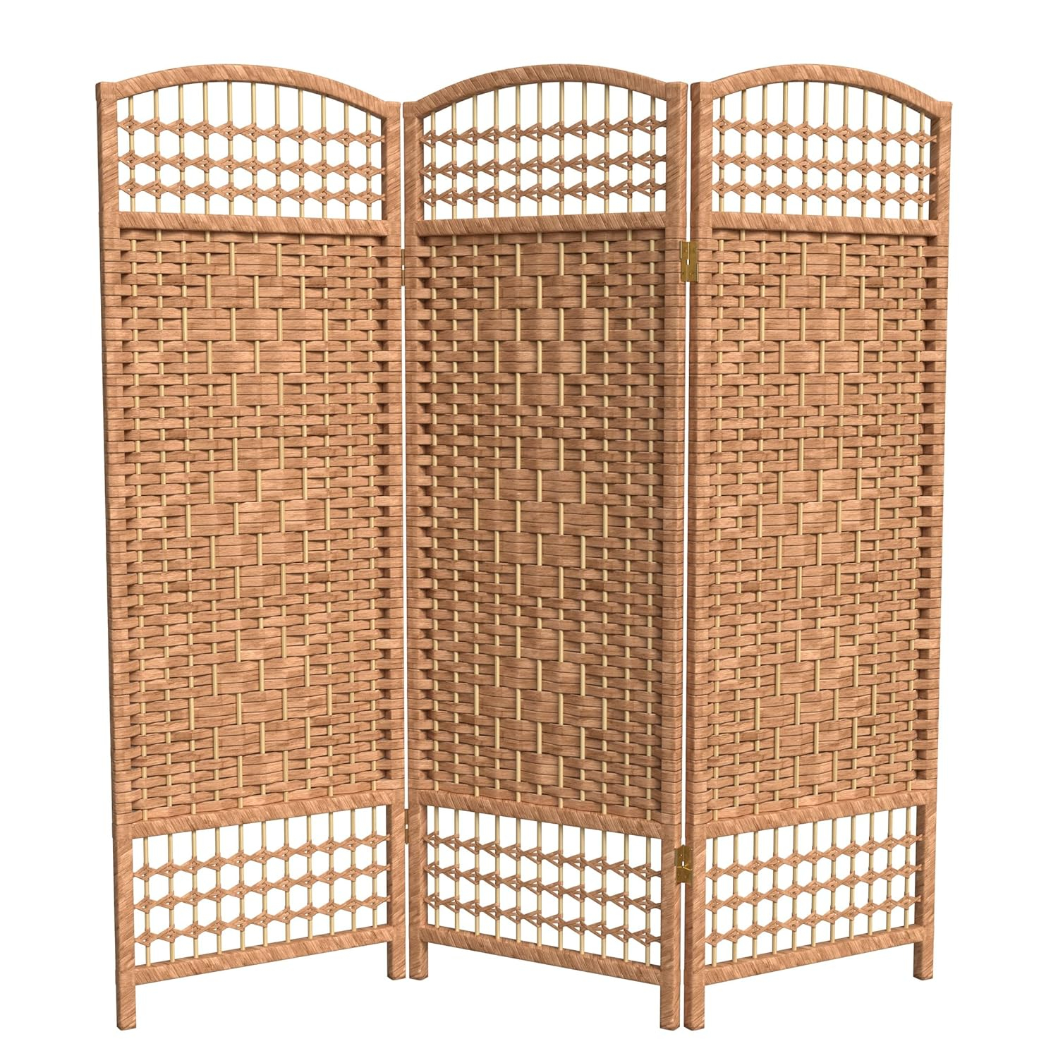 4 ft. Tall Fiber Weave Room Divider - Natural (3 Panels) - Oriental Furniture: Hardwood Frame, Spot Clean, No Assembly Required