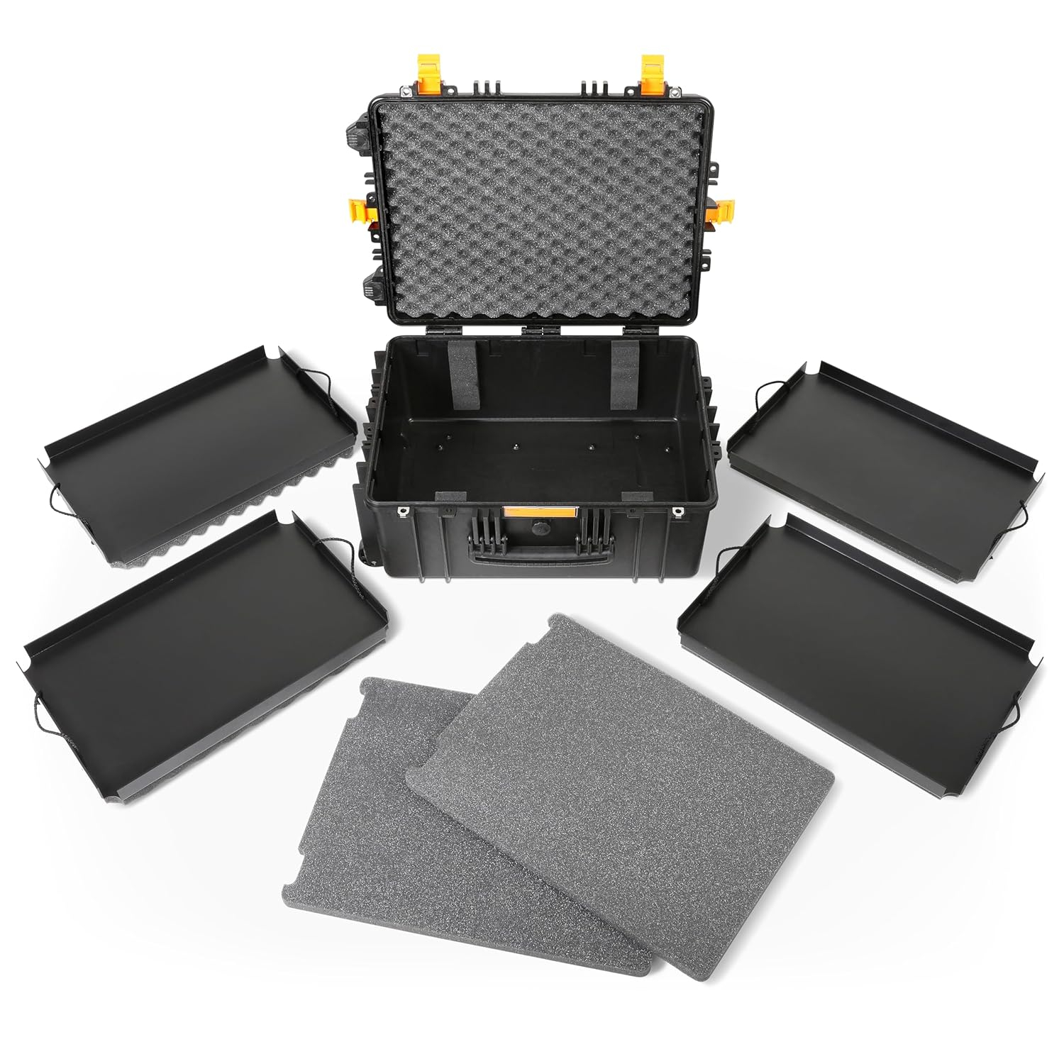 24" Black Polypropylene Heavy-Duty Rolling Tool Case with Trays