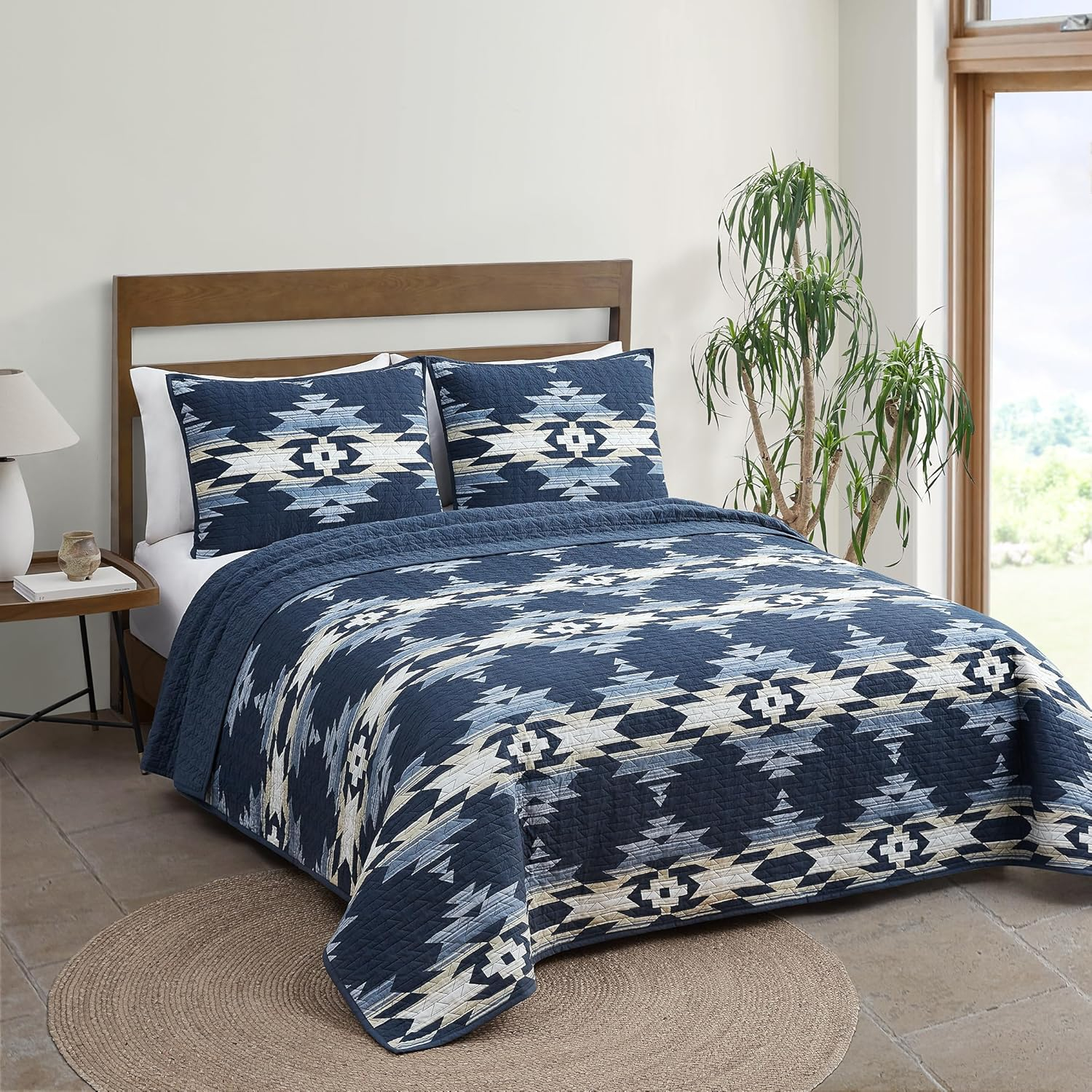 Navy Cotton King Quilt Set with Pillow Shams