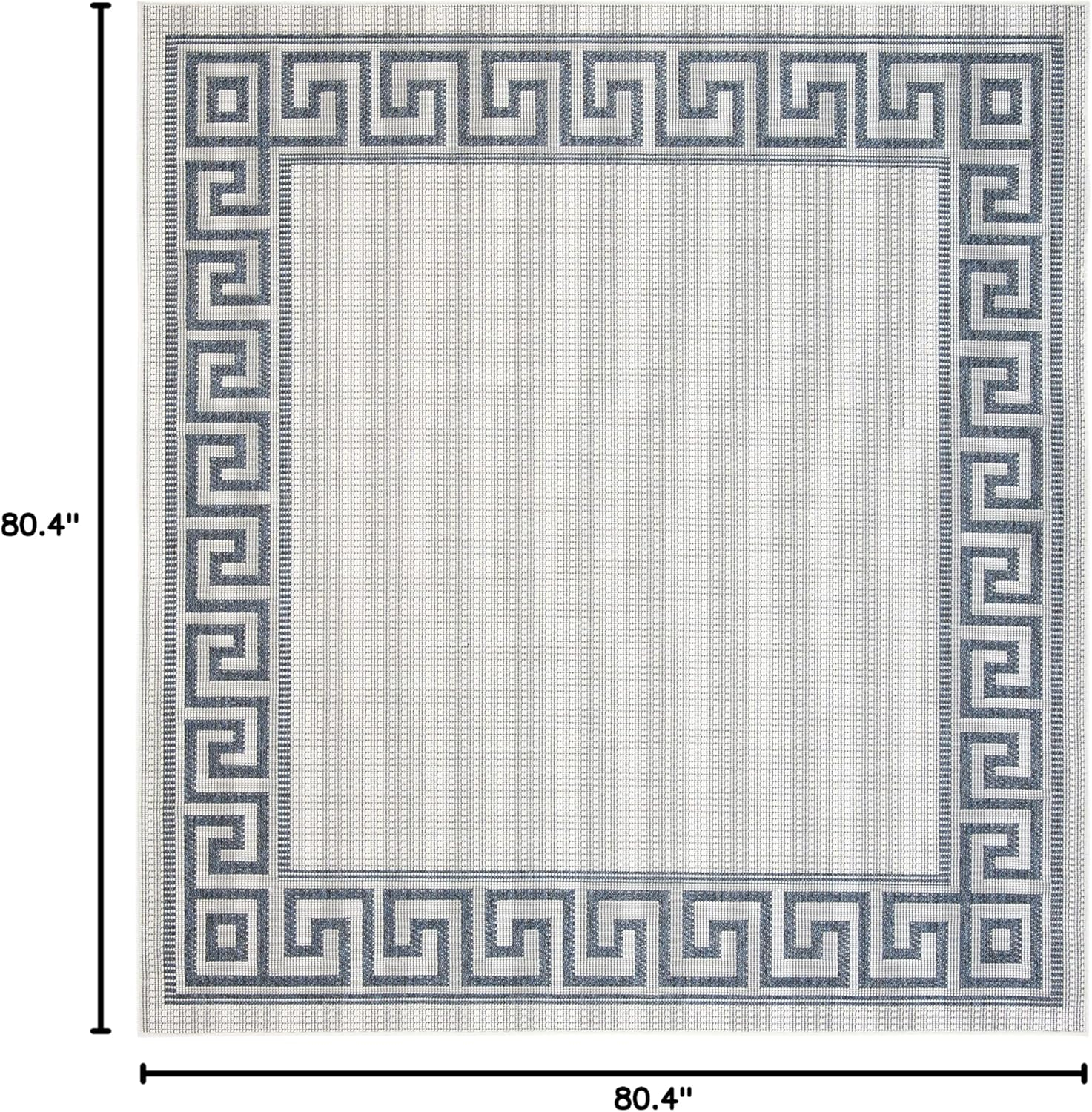 SAFAVIEH Bermuda Malanie Geometric Bordered Indoor/Outdoor Area Rug Ivory/Blue, 6'7" x 6'7" Square