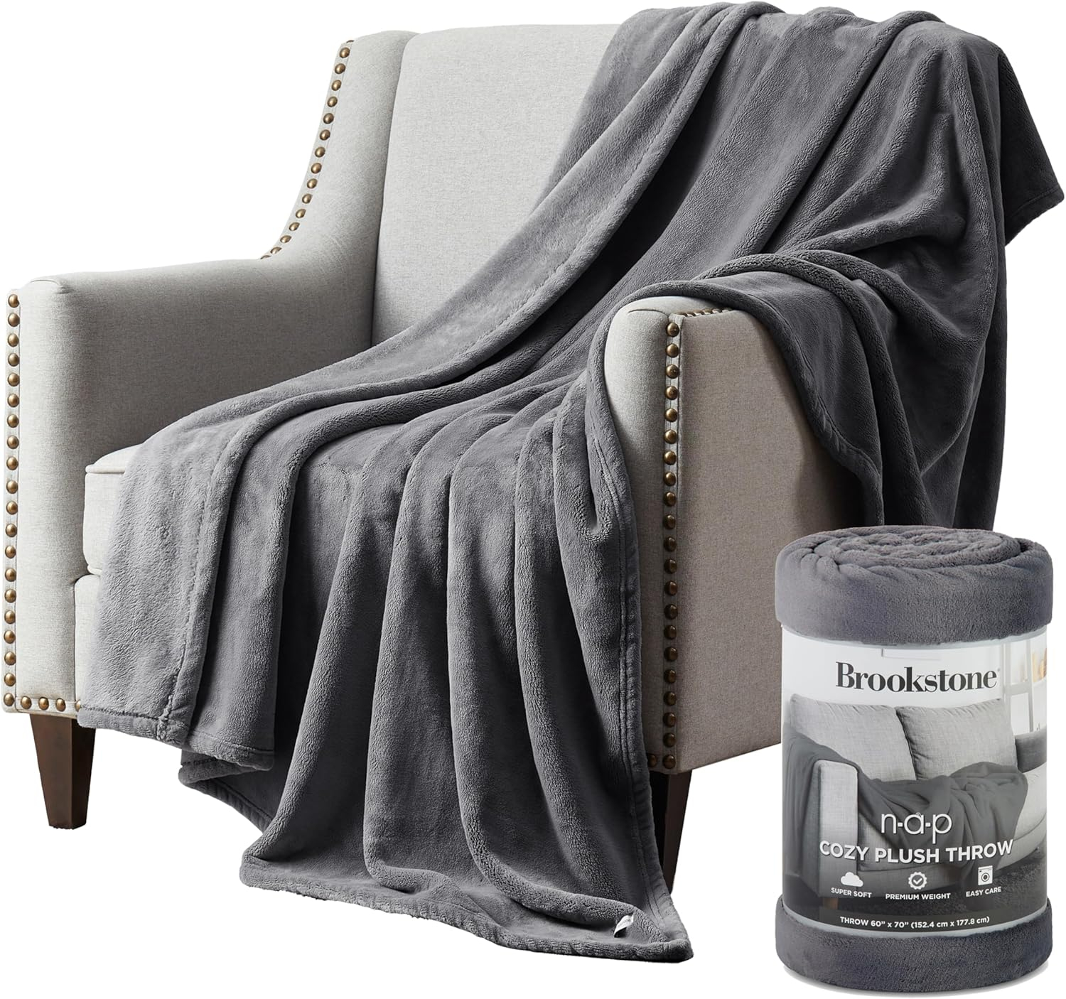Luxurious Silver Plush Polyester Throw Blanket, 70" x 60"