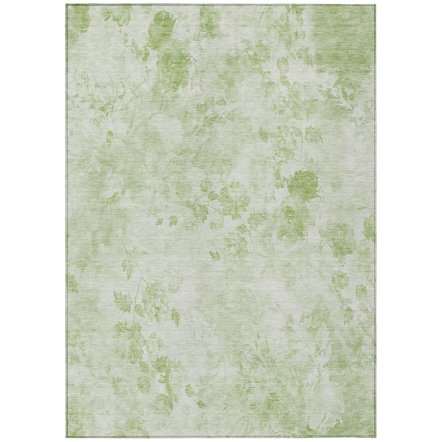Aloe Green Floral Synthetic 8' x 10' Washable Area Rug