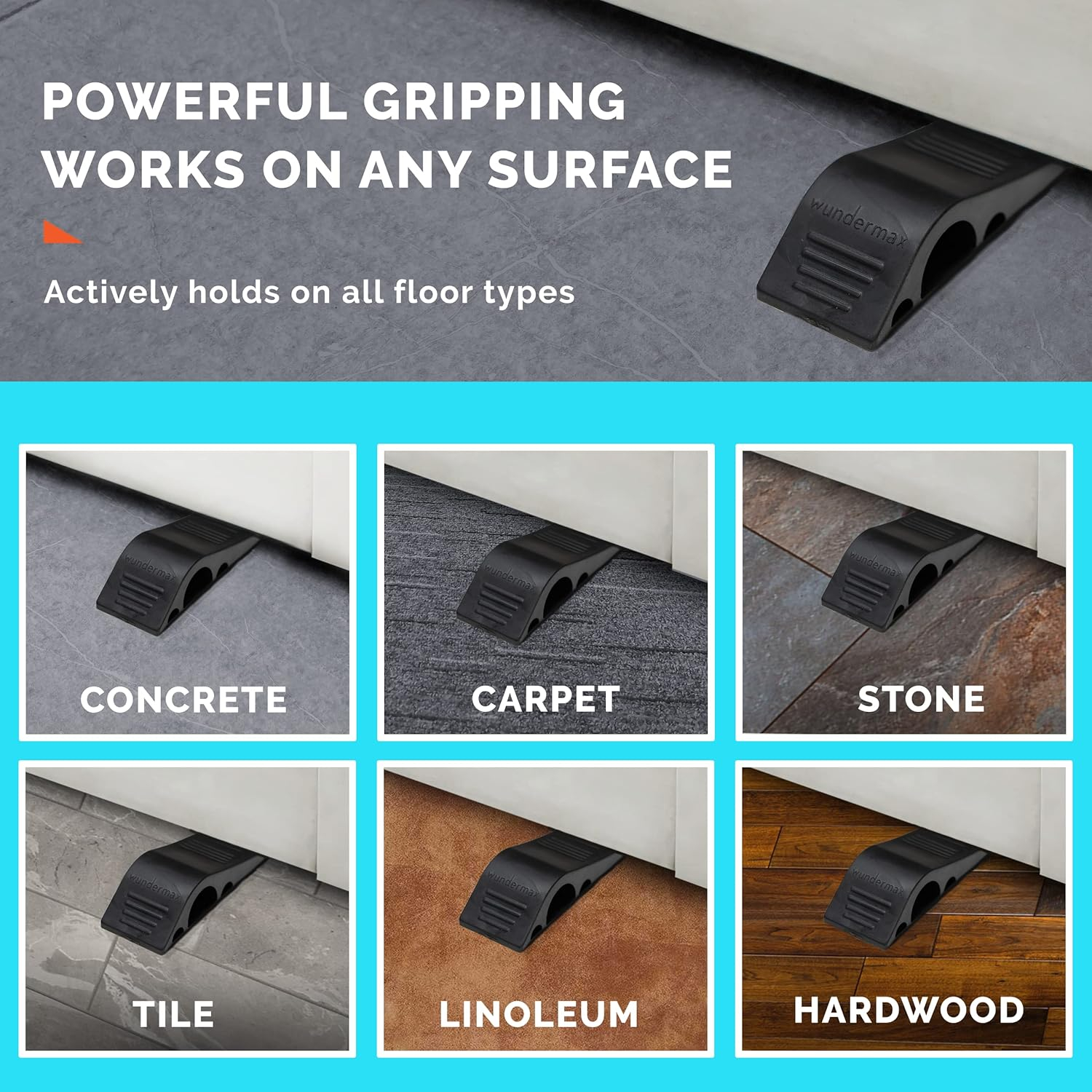 Gray Rubber Door Stopper Wedge Pack of 3