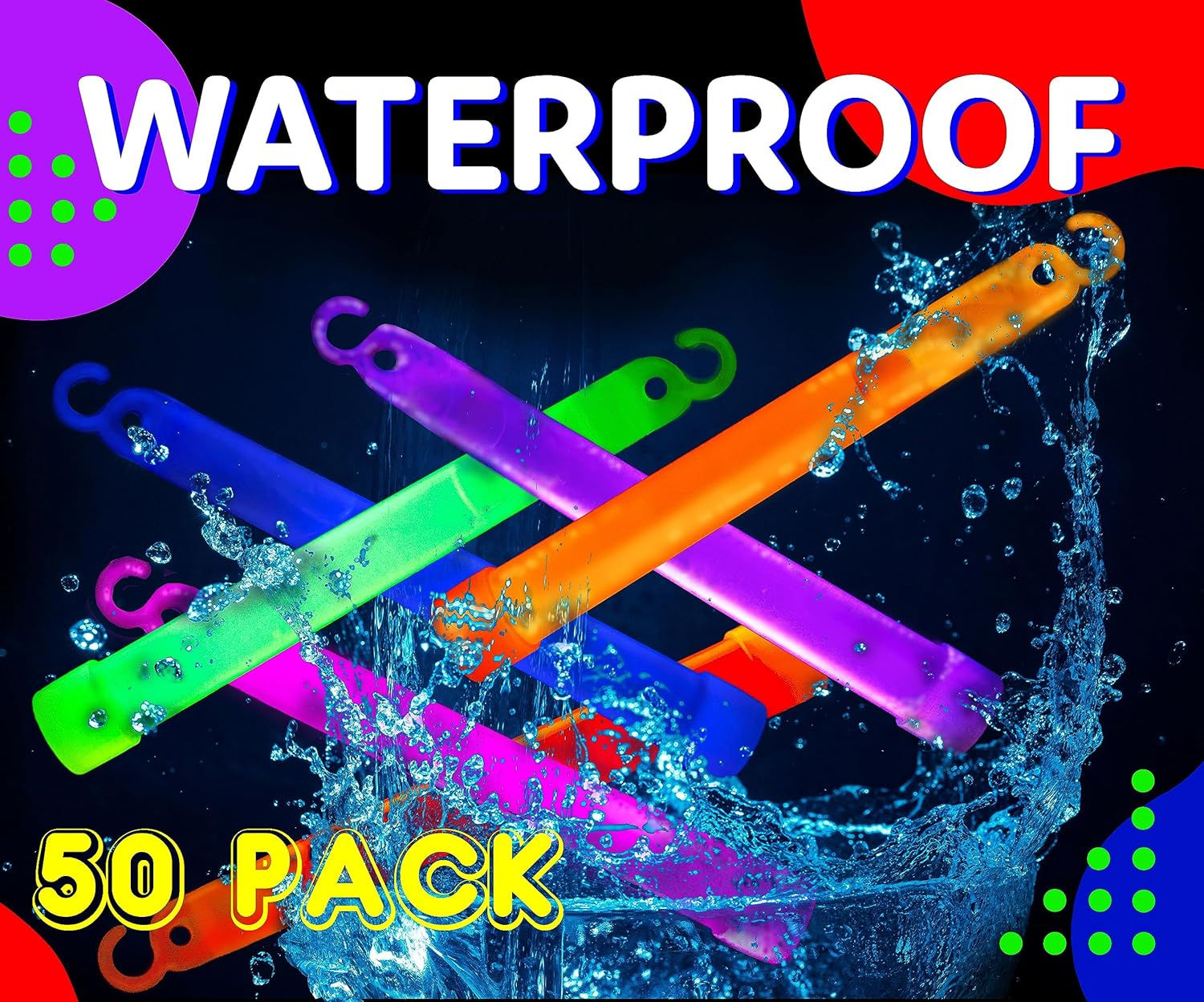 50 Multi Color Ultra Bright Glow Sticks Bulk - 12 Hour Duration - Versatile Use Glow Sticks for Parties, Emergency Light, Camping, and Survival Kit