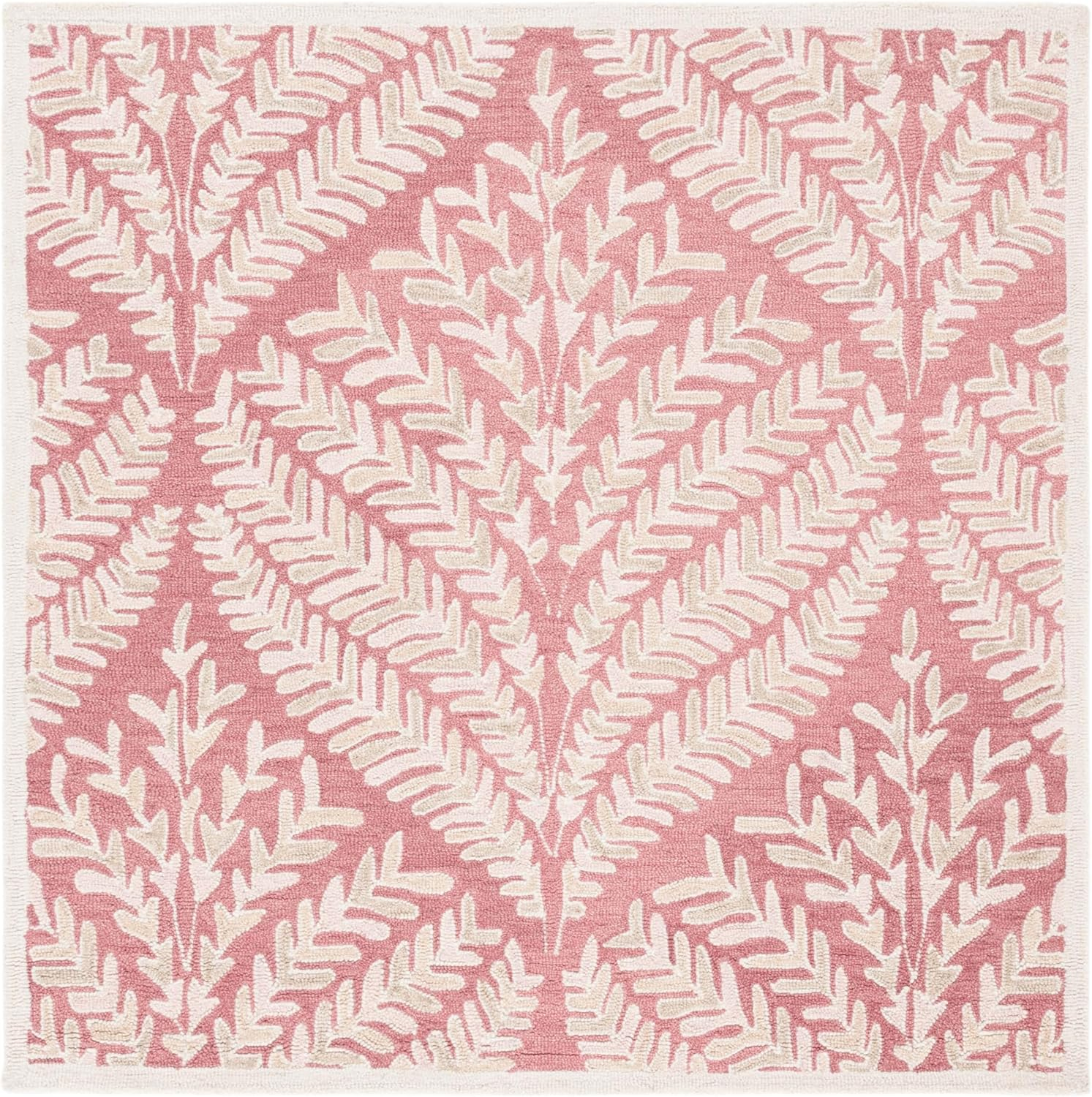 SAFAVIEH Capri Proinsias Leaves Wool Area Rug, Pink/Ivory, 8' x 8' Square