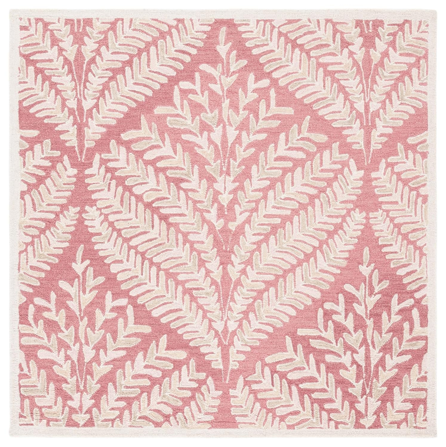 SAFAVIEH Capri Proinsias Leaves Wool Area Rug, Pink/Ivory, 8' x 8' Square
