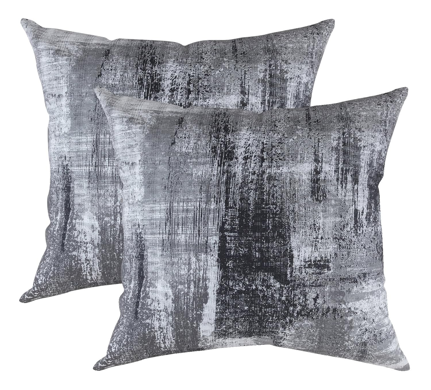 TreeWool (Pack of 2) Brush Art Accent Decorative Square Cotton Throw Pillow Covers (24 x 24 inches, Black)