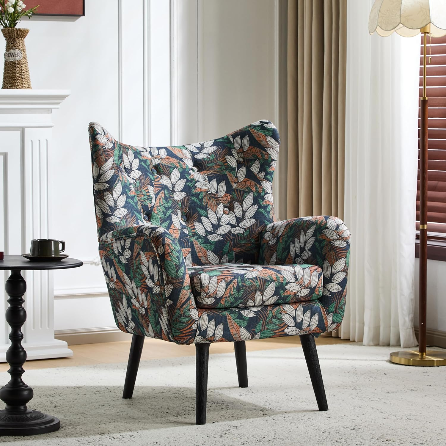 Christopher Knight Home Faschia Mid Century Modern Accent Chair, Fabric Living Room Lounge Chair, Home Office Upholstered Single Sofa, Comfy Reading Chair for Bed Room, Multicolor Floral Print