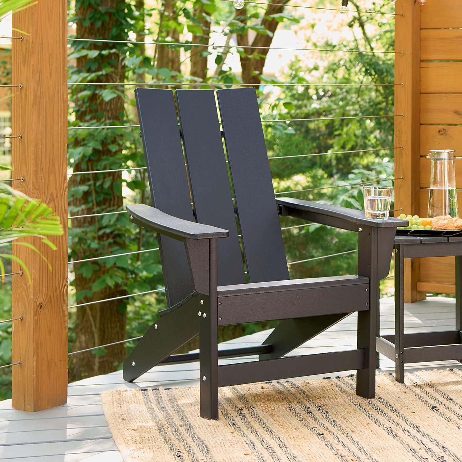 Black HDPE Modern Adirondack Chair with Arms