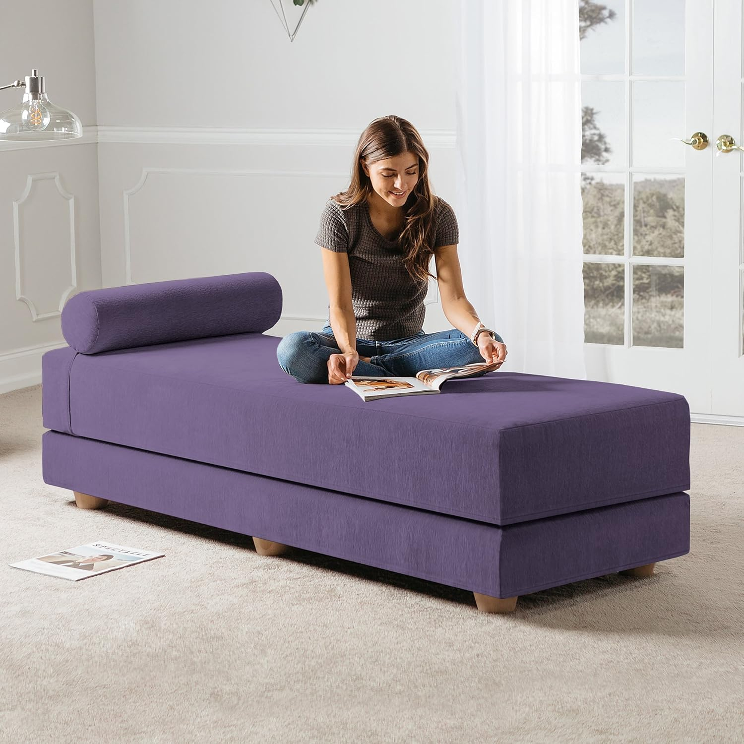 Jaxx Alon Daybed / Fold-Out Queen-Size Mattress - Premium Chenille, Plum