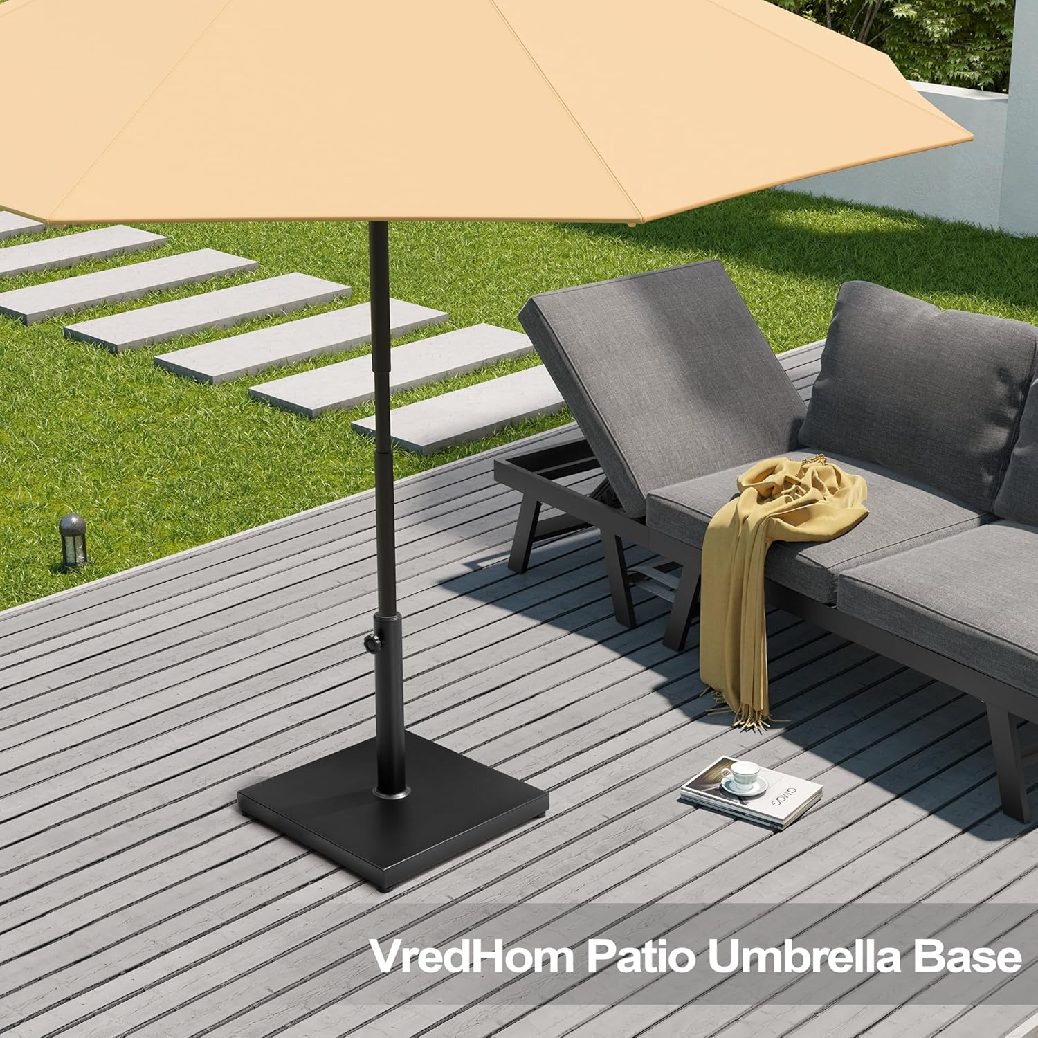 Heavy Duty Black Concrete and Steel Patio Umbrella Base Stand