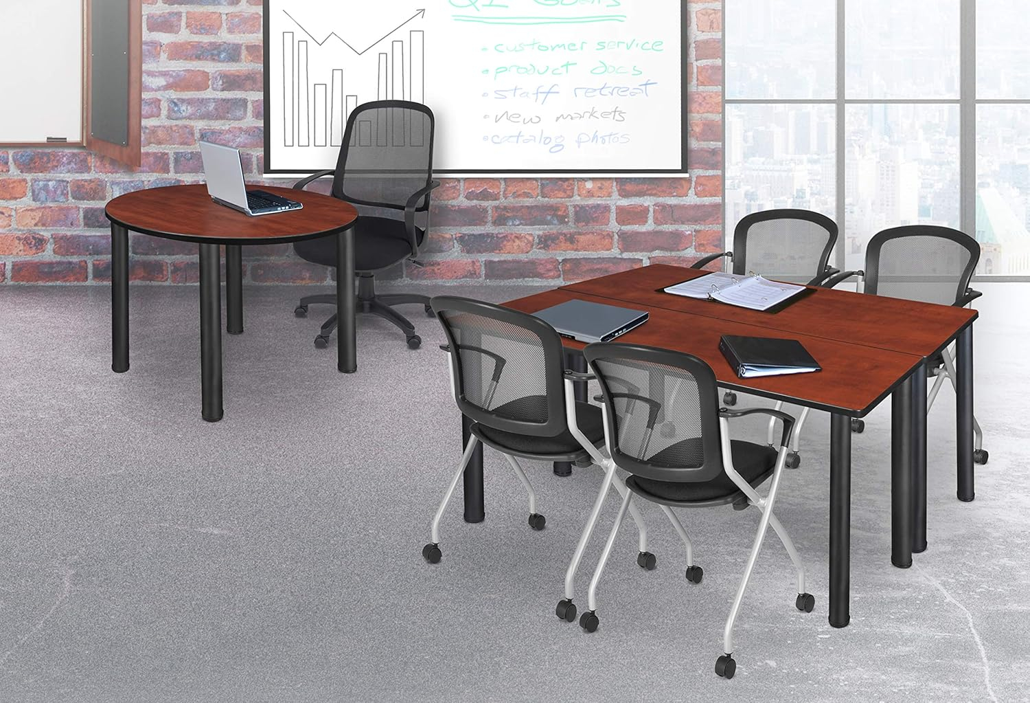 Regency Kee 72 x 24 in. Training Seminar Table- Cherry Top, Black Legs