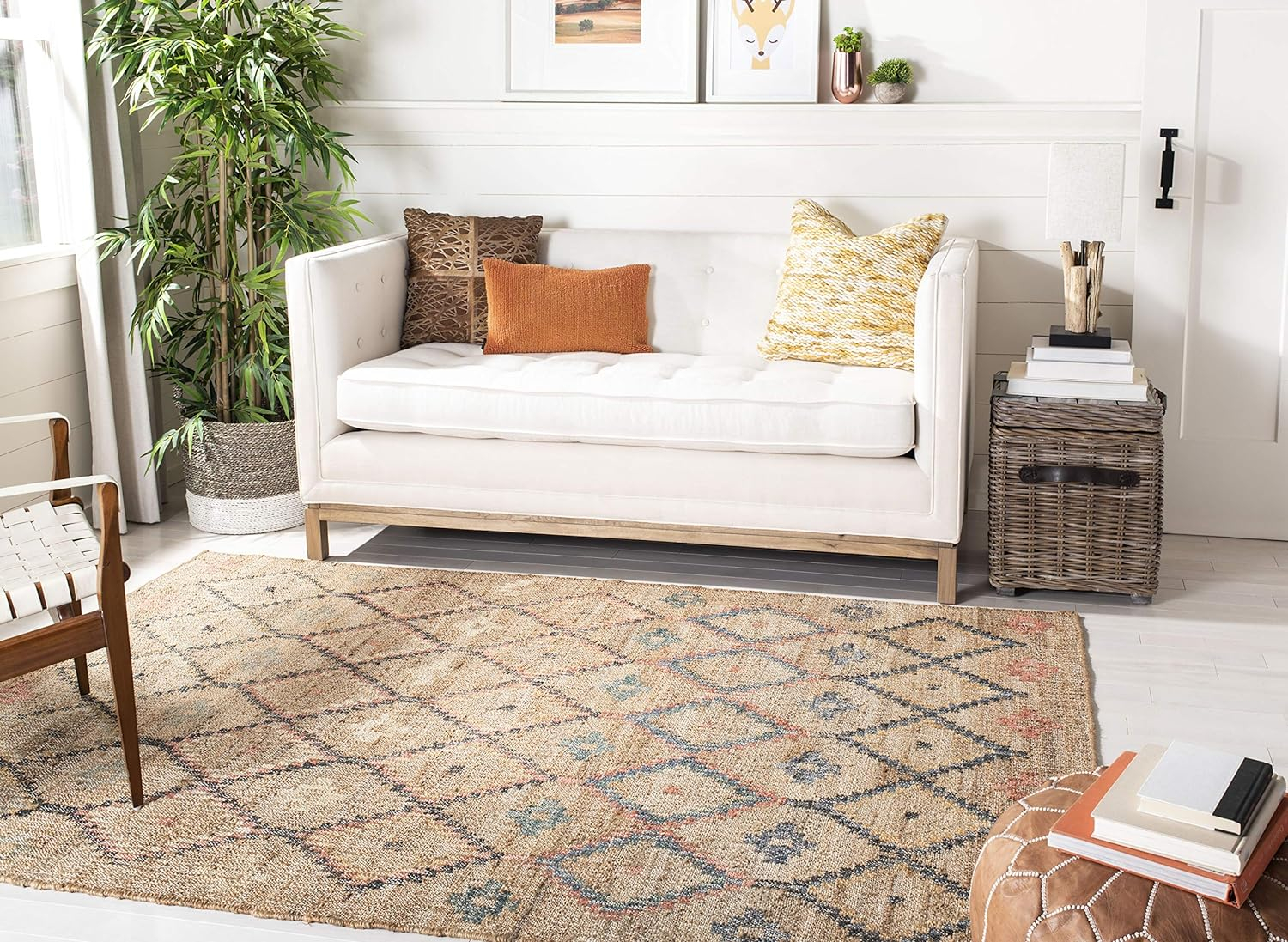 SAFAVIEH Kilim Mendoza Geometric Area Rug, Natural/Blue, 10' x 14'