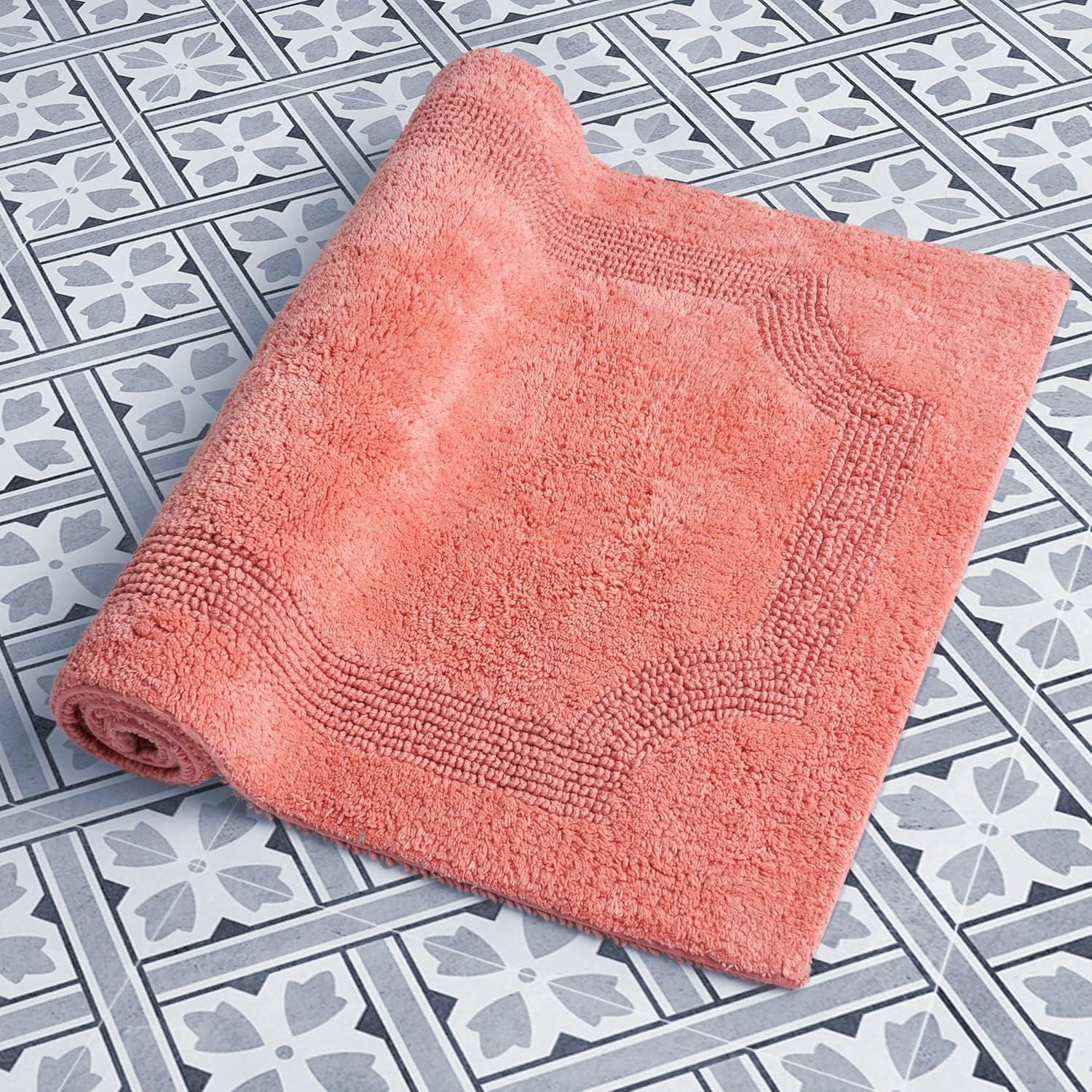 Coral Cotton Reversible Bath Mat 21 x 34 inches