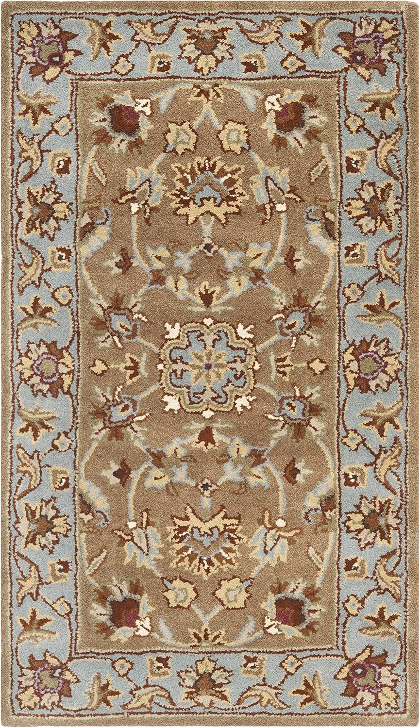 SAFAVIEH Heritage Kensington Traditional Wool Area Rug, Beige/Blue, 6' x 6' Square Scalloped