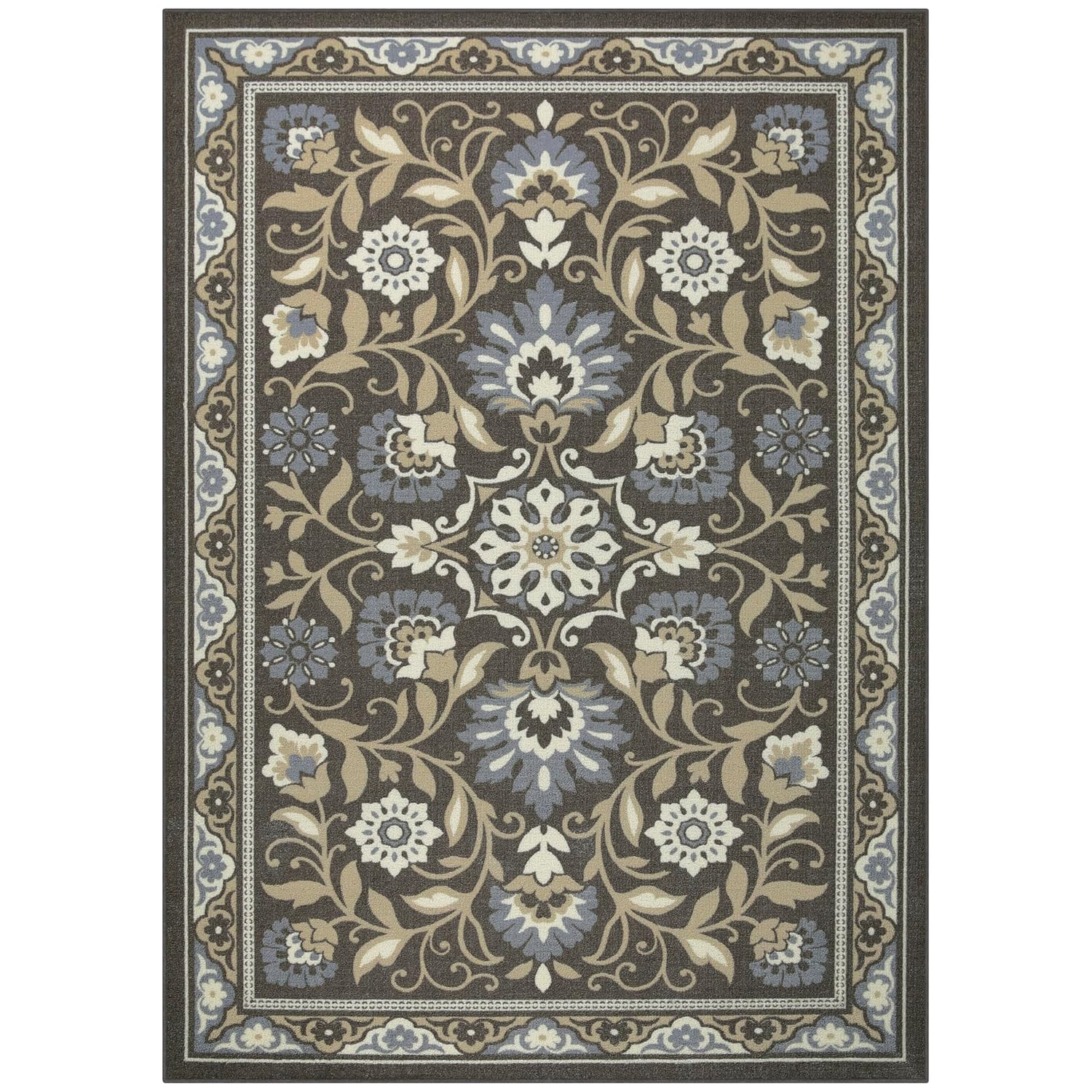 Gray Floral Tufted Non-Slip 5' x 7' Area Rug